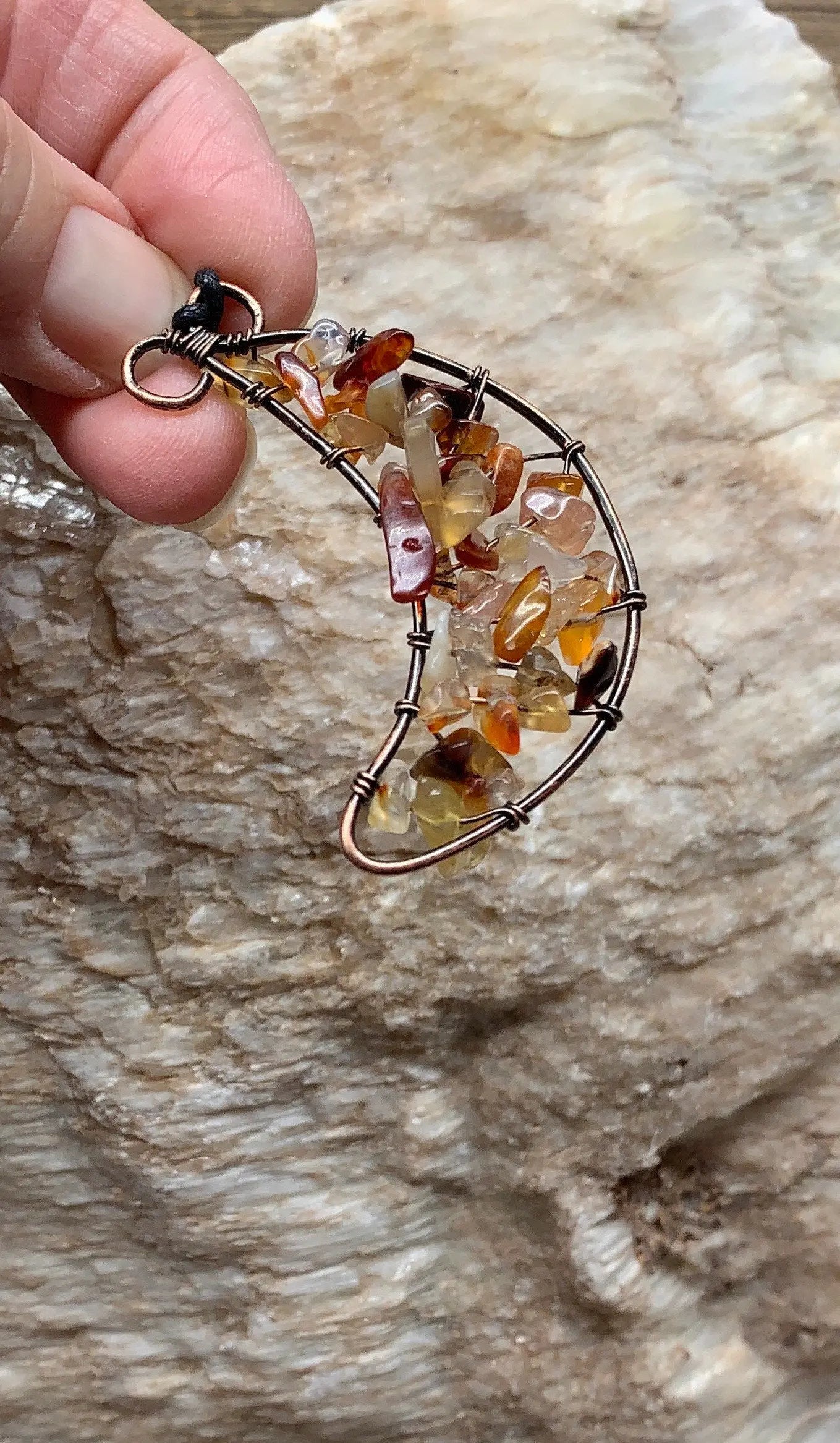 Carnelian Agate Wire Wrapped Moon Necklace NCK-0912 Shop Wholesale Crystals