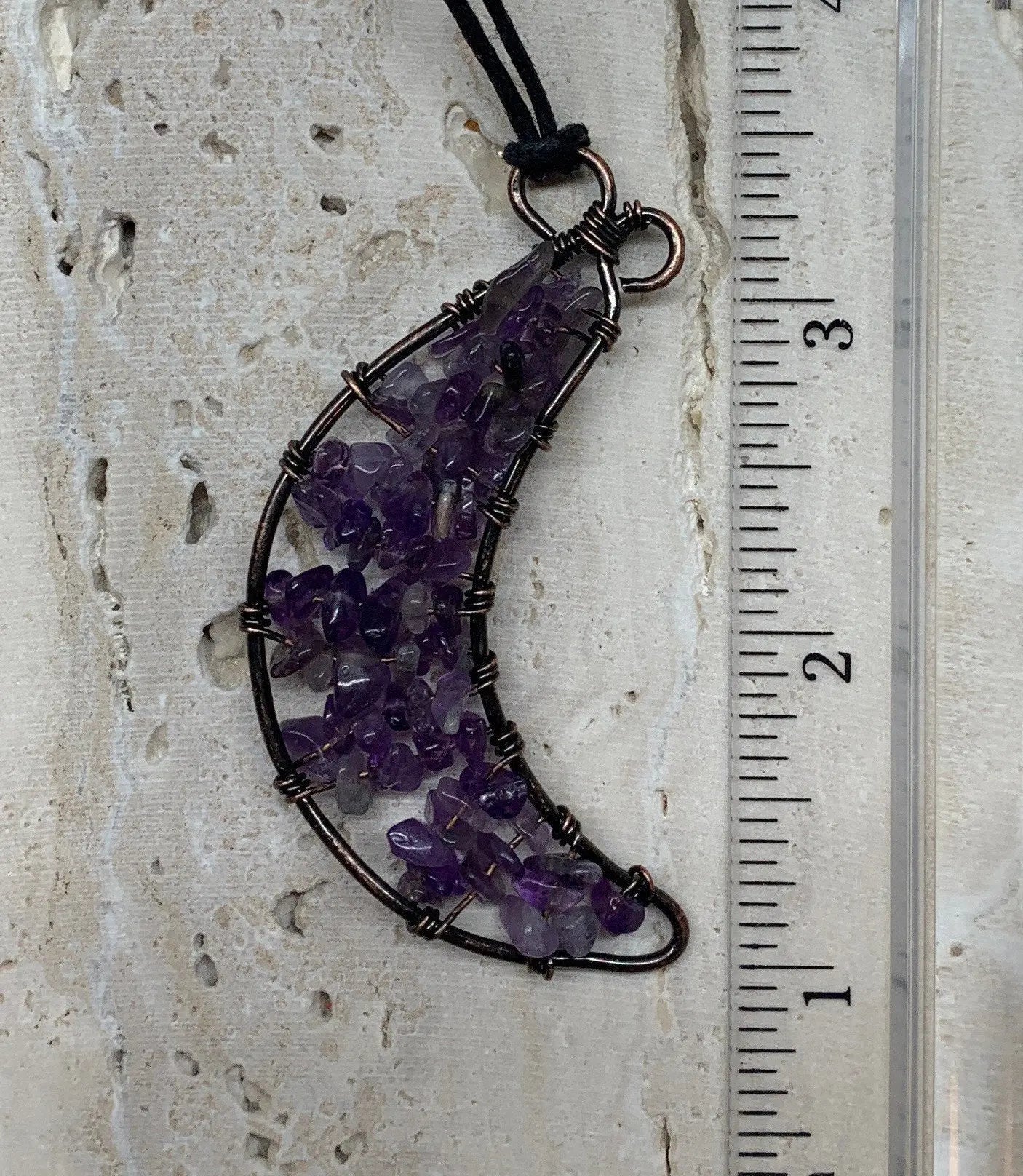 Amethyst Moon Necklace, Wire Wrapped, Copper NCK-0910 Shop Wholesale Crystals