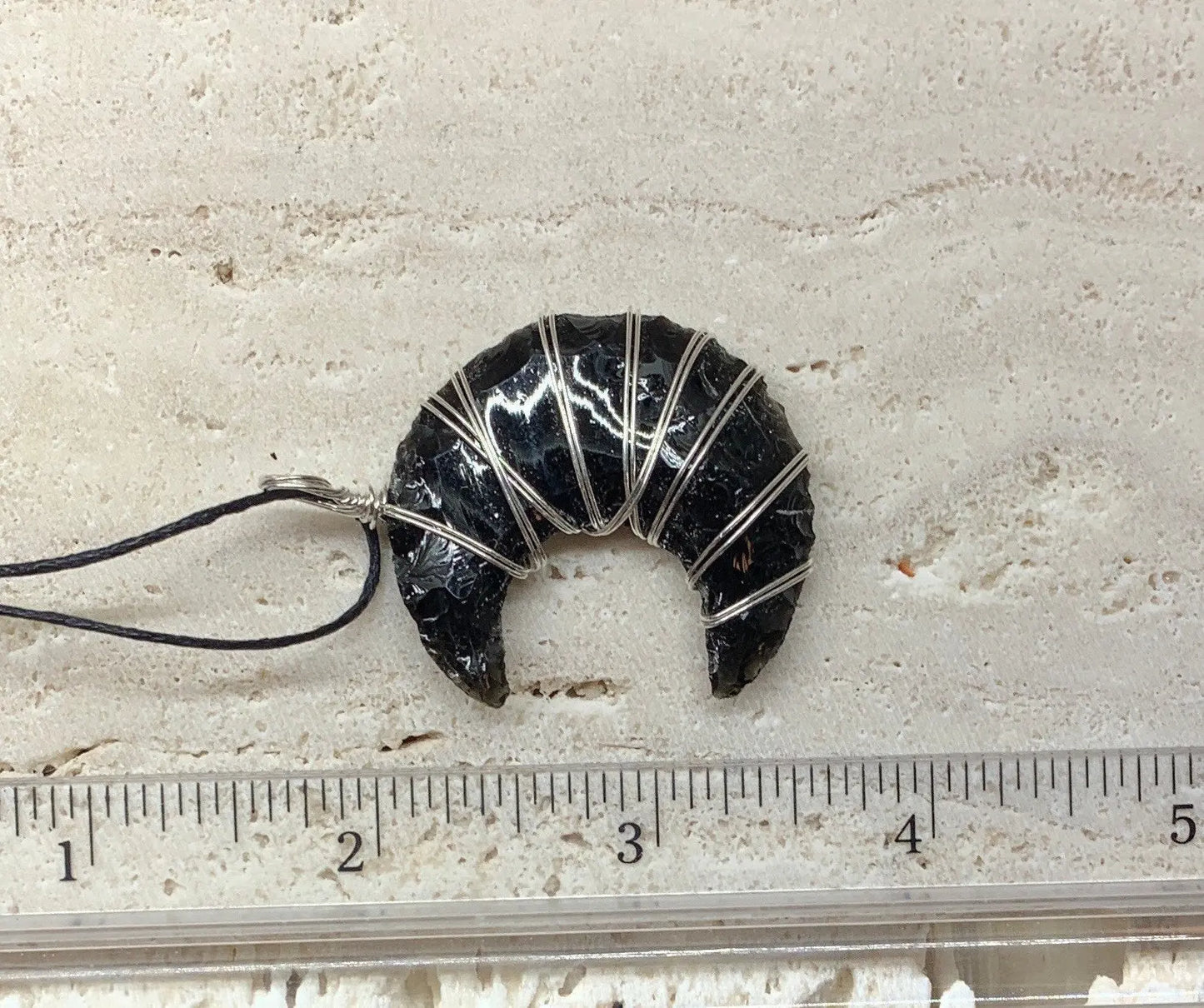 Obsidian Knapped Moon Necklace, Handmade 1122 Shop Wholesale Crystals