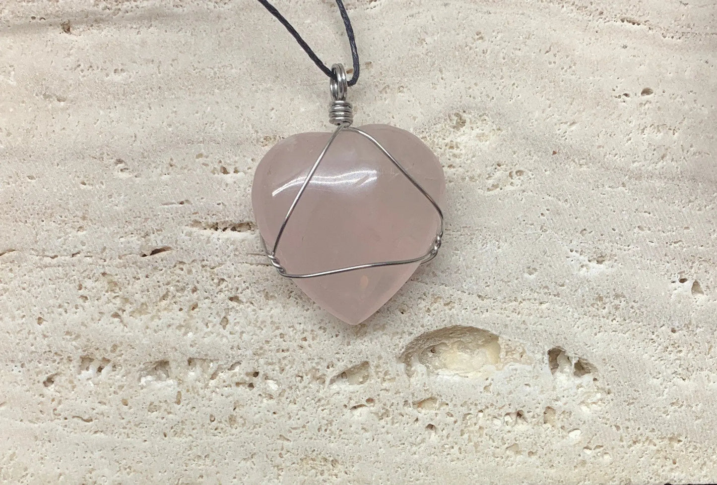 Rose Quartz Heart Wire Wrapped Necklace NCK-0752 Shop Wholesale Crystals