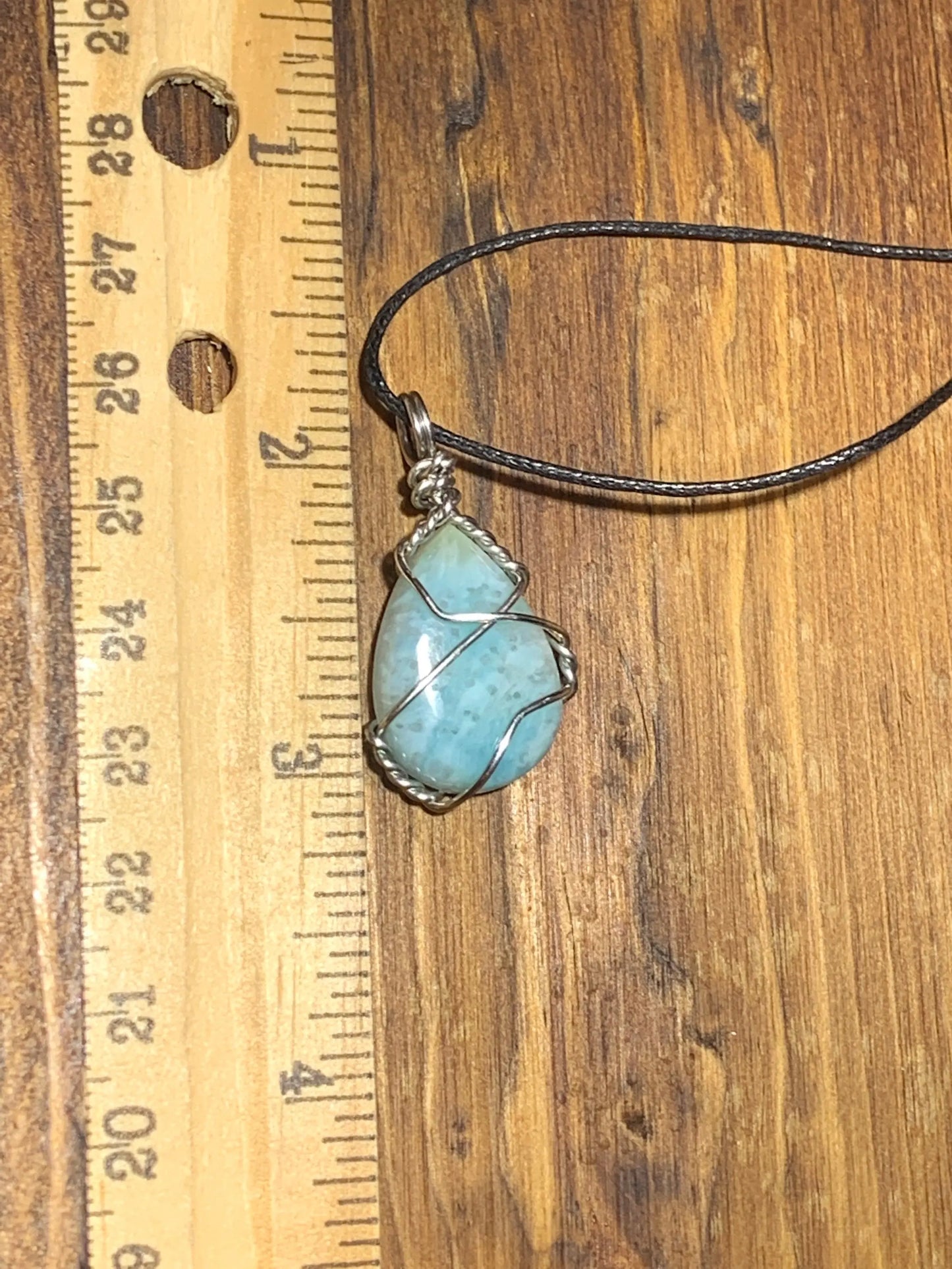 Larimar Wire Wrapped Necklace, Hand Made 1111 Shop Wholesale Crystals