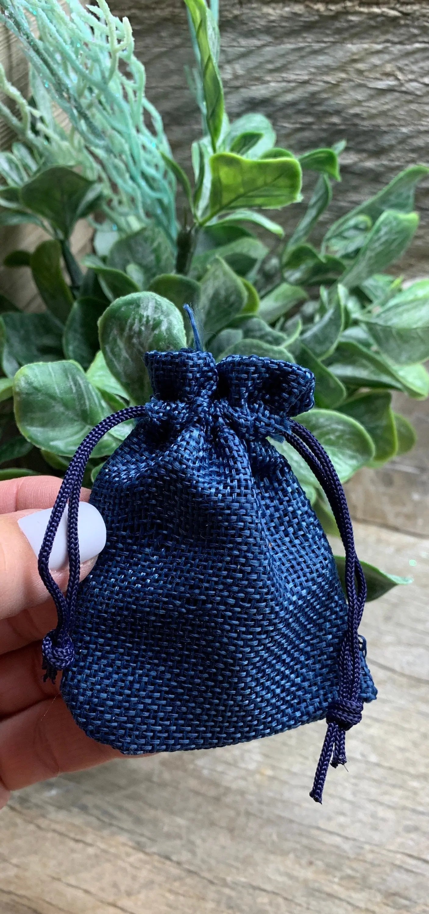 Navy Blue Tweed drawstring Bag 7cm x 9cm BAG-0032 Shop Wholesale Crystals
