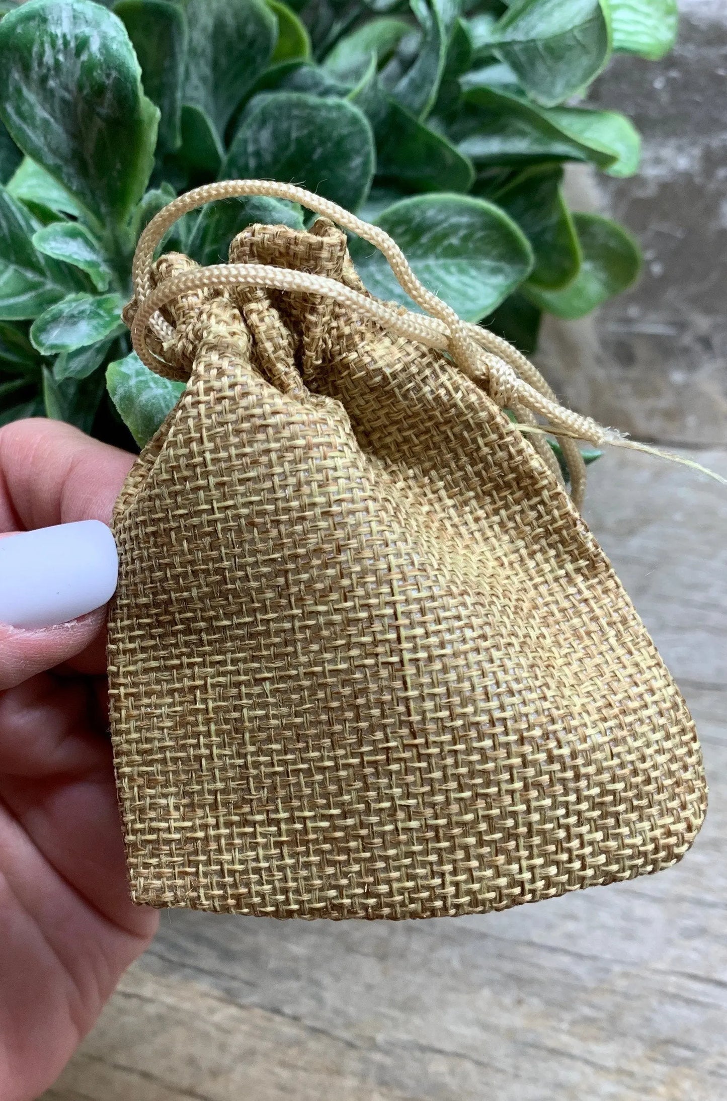 Beige Tweed drawstring Bag 7cm x 9cm BAG-0031 Shop Wholesale Crystals