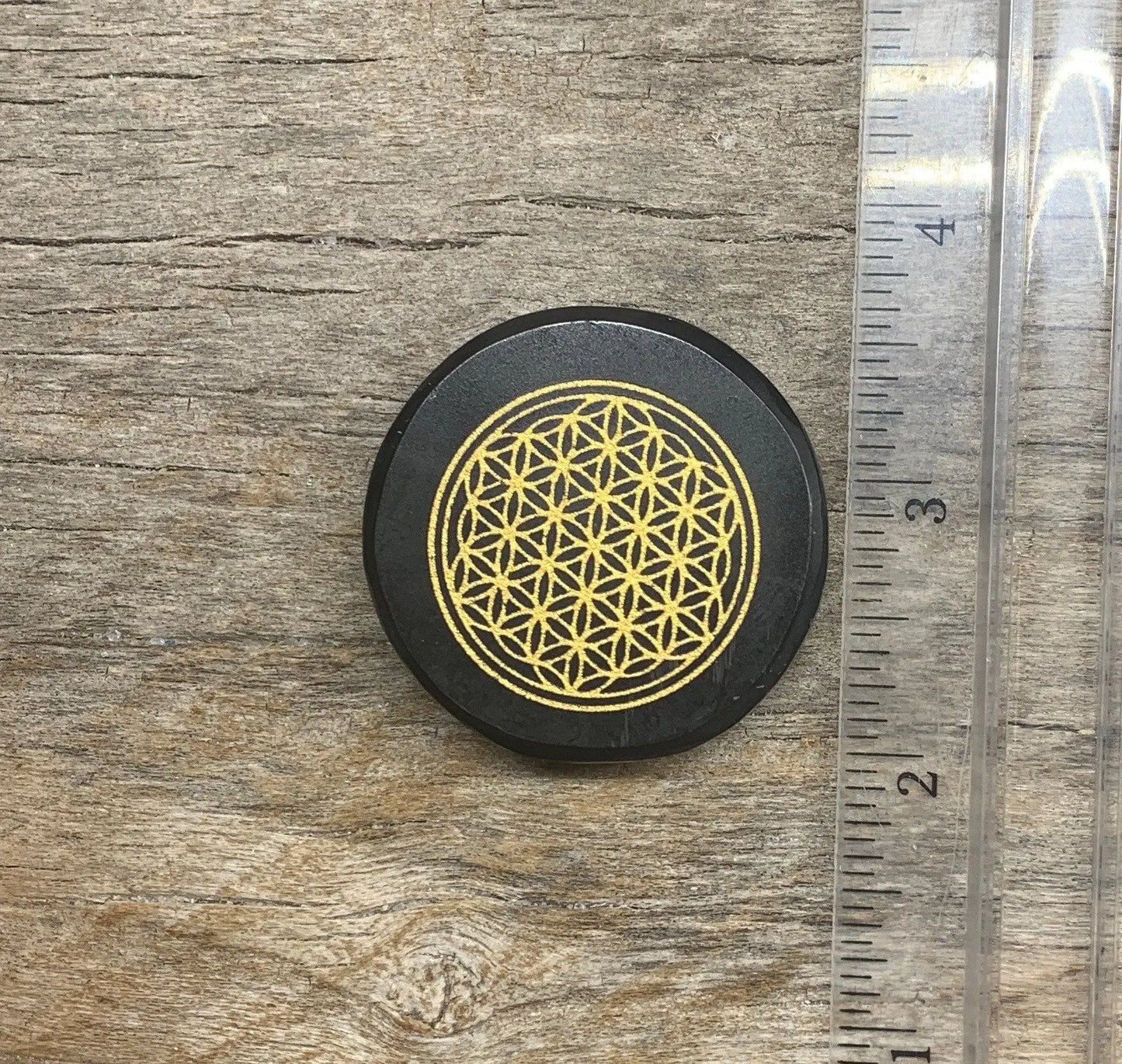 Flower Of Life Golden Carving Black Jasper (Approx. 1 1/2") 1585 Shop Wholesale Crystals