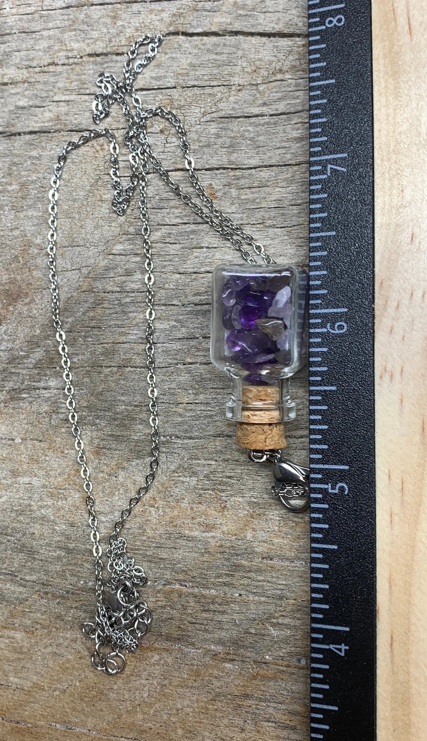 Amethyst Necklace In corked Bottle, 24” Chain 1076 Shop Wholesale Crystals