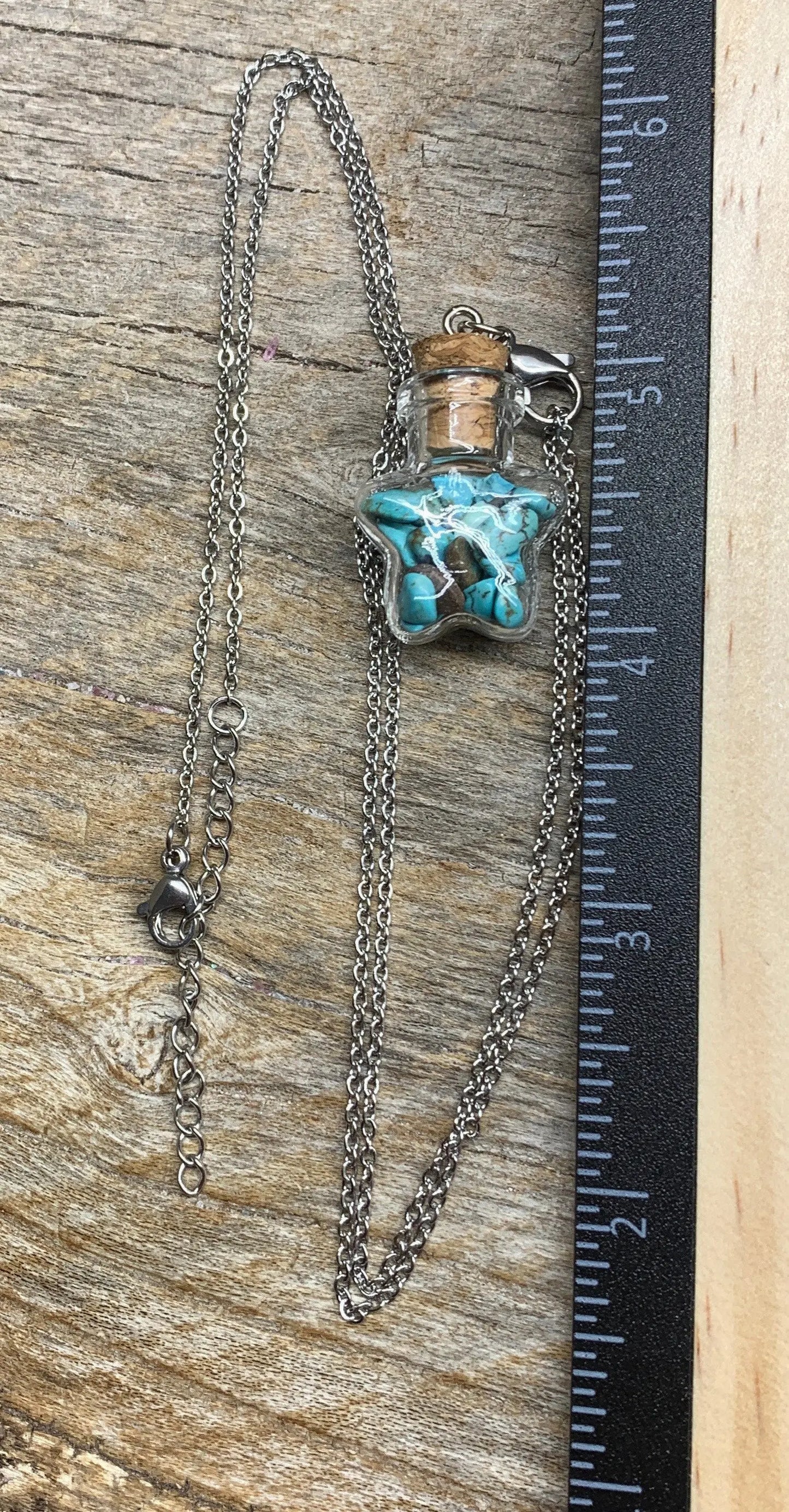 Blue Howlite Star Necklace In corked Bottle, 24" Chain 1146 Shop Wholesale Crystals