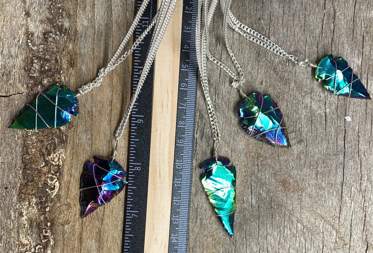 Rainbow Aura Obsidian Arrowhead Wire Wrapped Necklace NCK-1927 Shop Wholesale Crystals