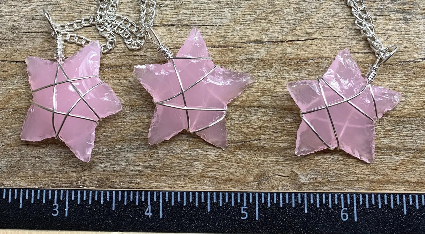 Pink Opalite Star Wire Wrapped Necklace. Handmade. NCK-1934 Shop Wholesale Crystals