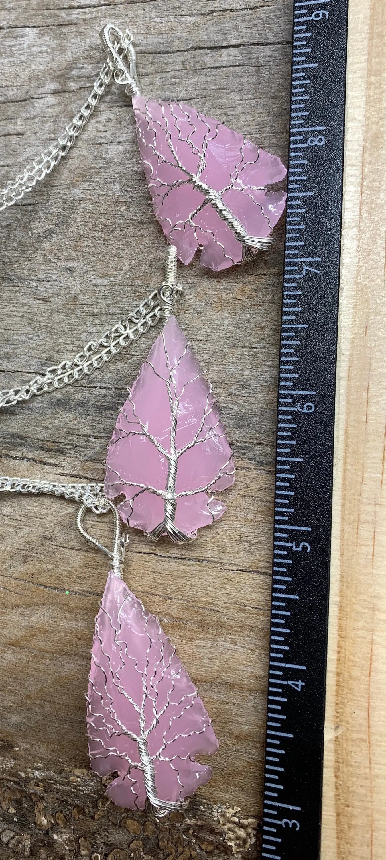 Pink Obsidian Arrowhead Tree Of Life Wire Wrapped Necklace. Handmade. NCK-1930 Shop Wholesale Crystals
