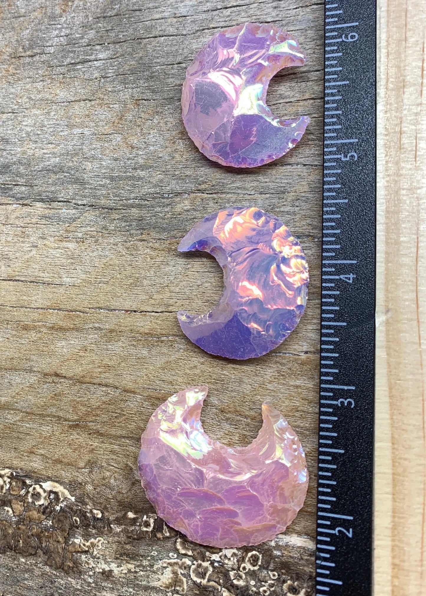 Pink Angel Aura Opalite Knapped Moon 1368 (Approx. 1 1/2”- 1 3/4”) Shop Wholesale Crystals