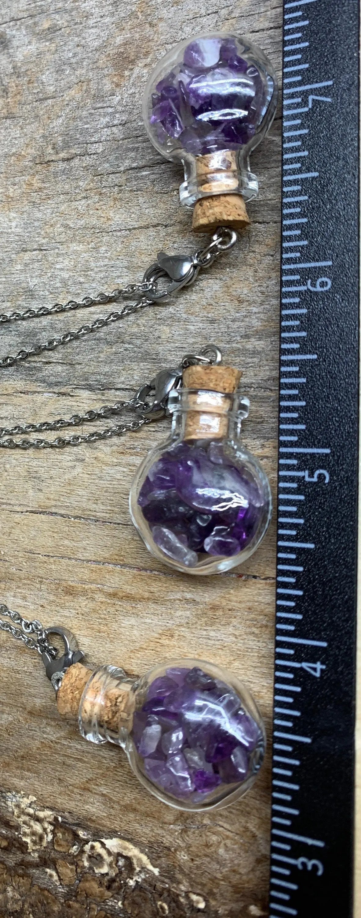 Amethyst Necklace 1173 Circular Corked Bottle with 20” chain Shop Wholesale Crystals