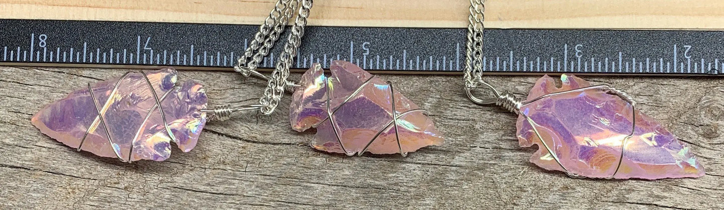 Pink Angel Aura Opalite Arrowhead, Handmade Wire Wrapped Necklace NCK-2007 Shop Wholesale Crystals