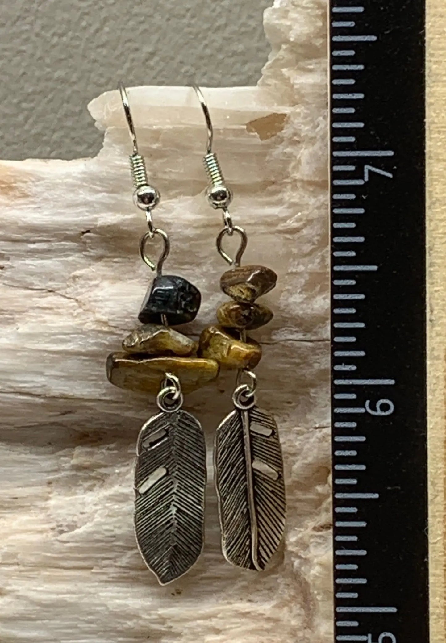 Tigers Eye Feather Earrings EAR-0052 Shop Wholesale Crystals