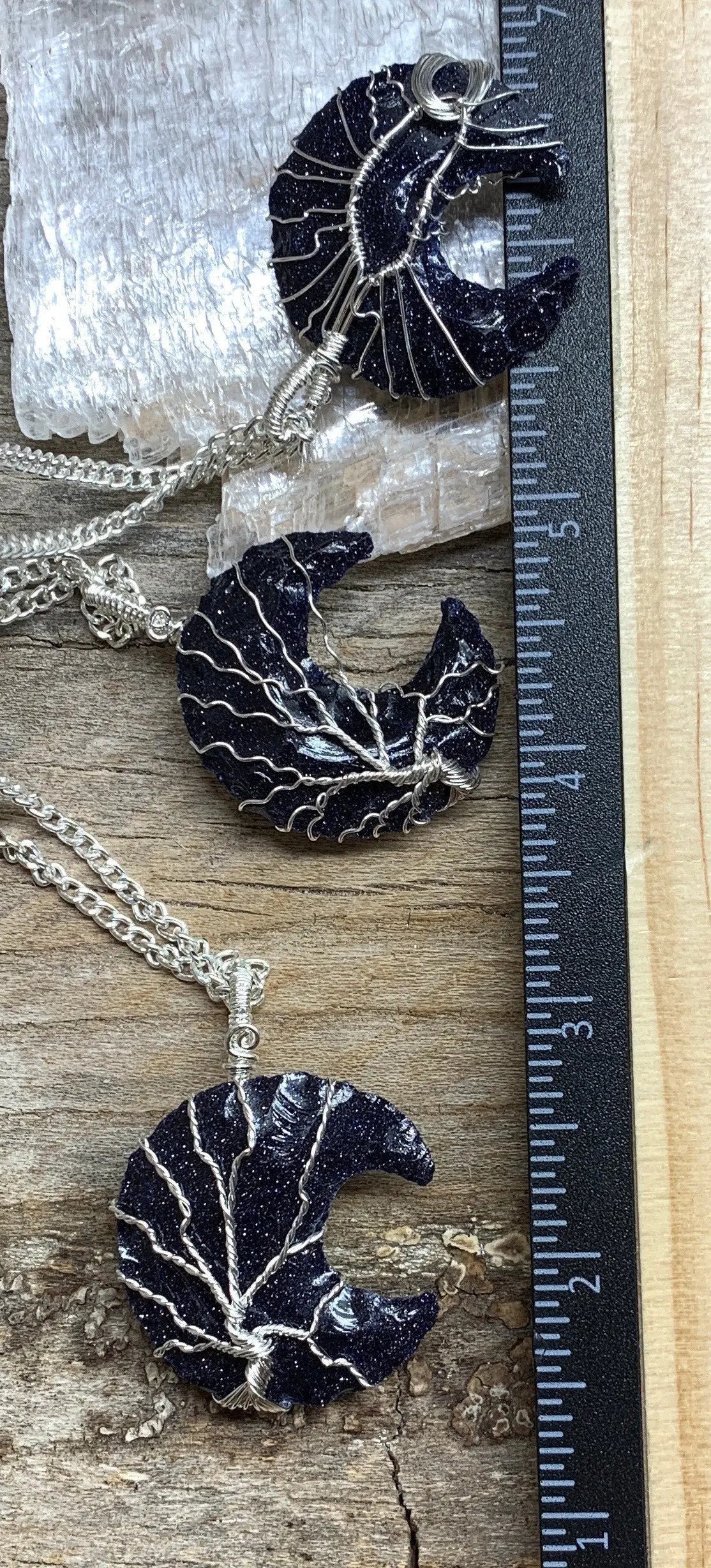 Blue Goldstone Knapped Wire Wrapped Necklace NCK-2381 Tree Of Life Shop Wholesale Crystals