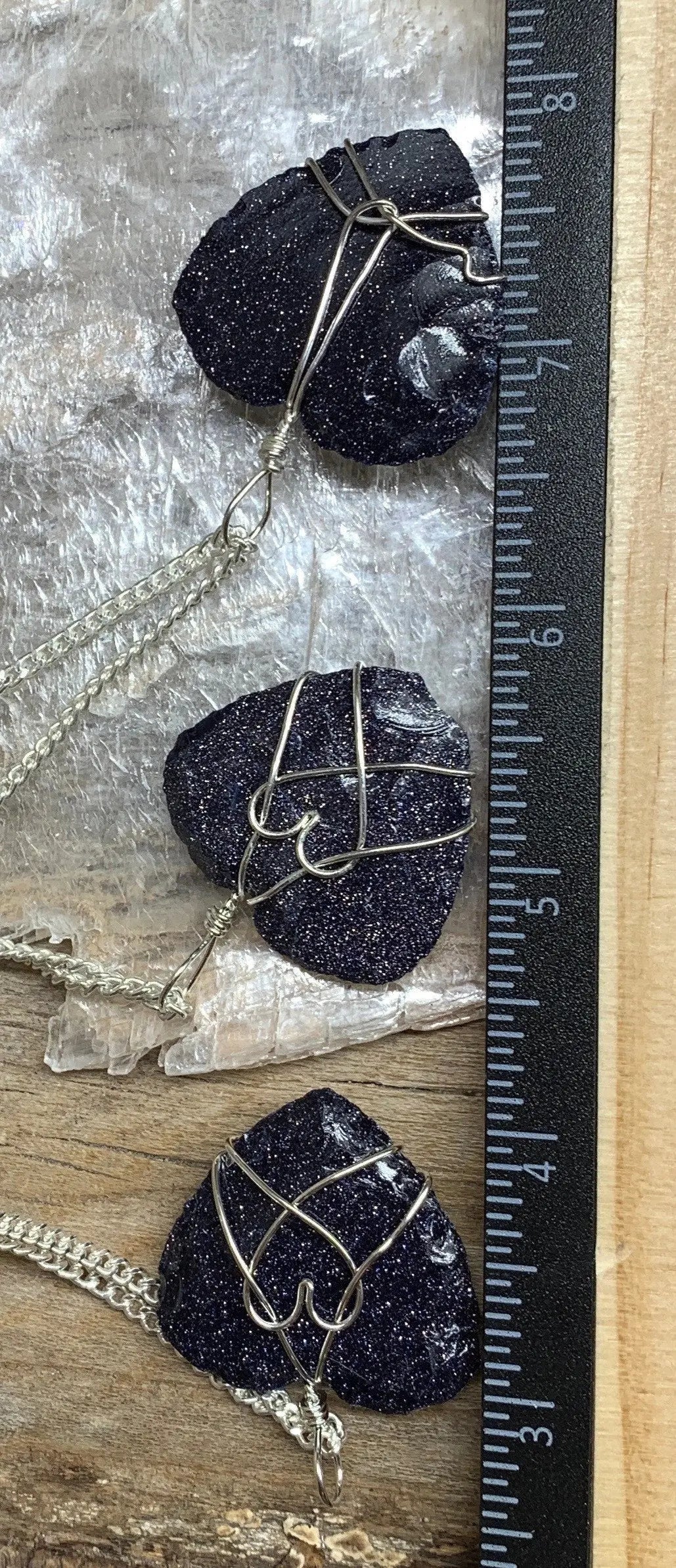 Blue Goldstone Knapped Heart Wire Wrapped Necklace NCK-2380 Shop Wholesale Crystals