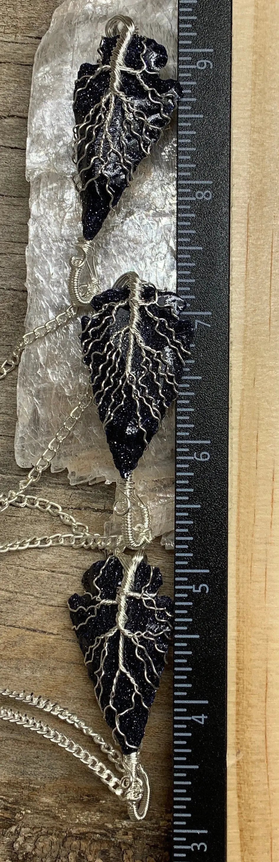 Blue Goldstone Knapped Arrowhead Wire Wrapped Necklace NCK-2378 Shop Wholesale Crystals
