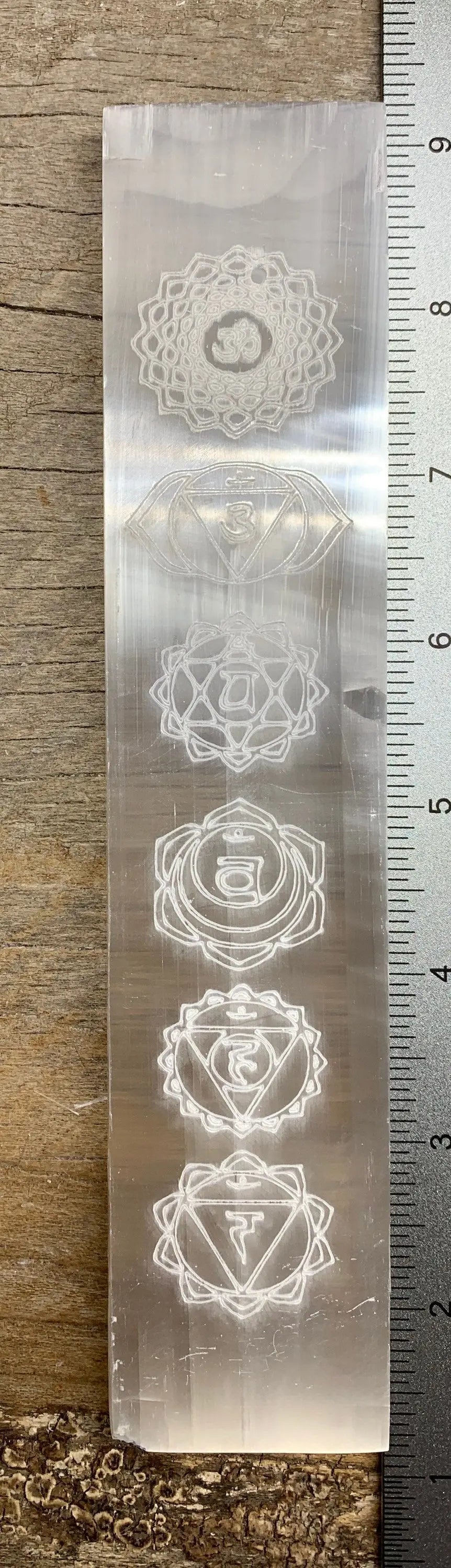 Chakra Symbol Etched Selenite Plate 8” S-0050 Shop Wholesale Crystals