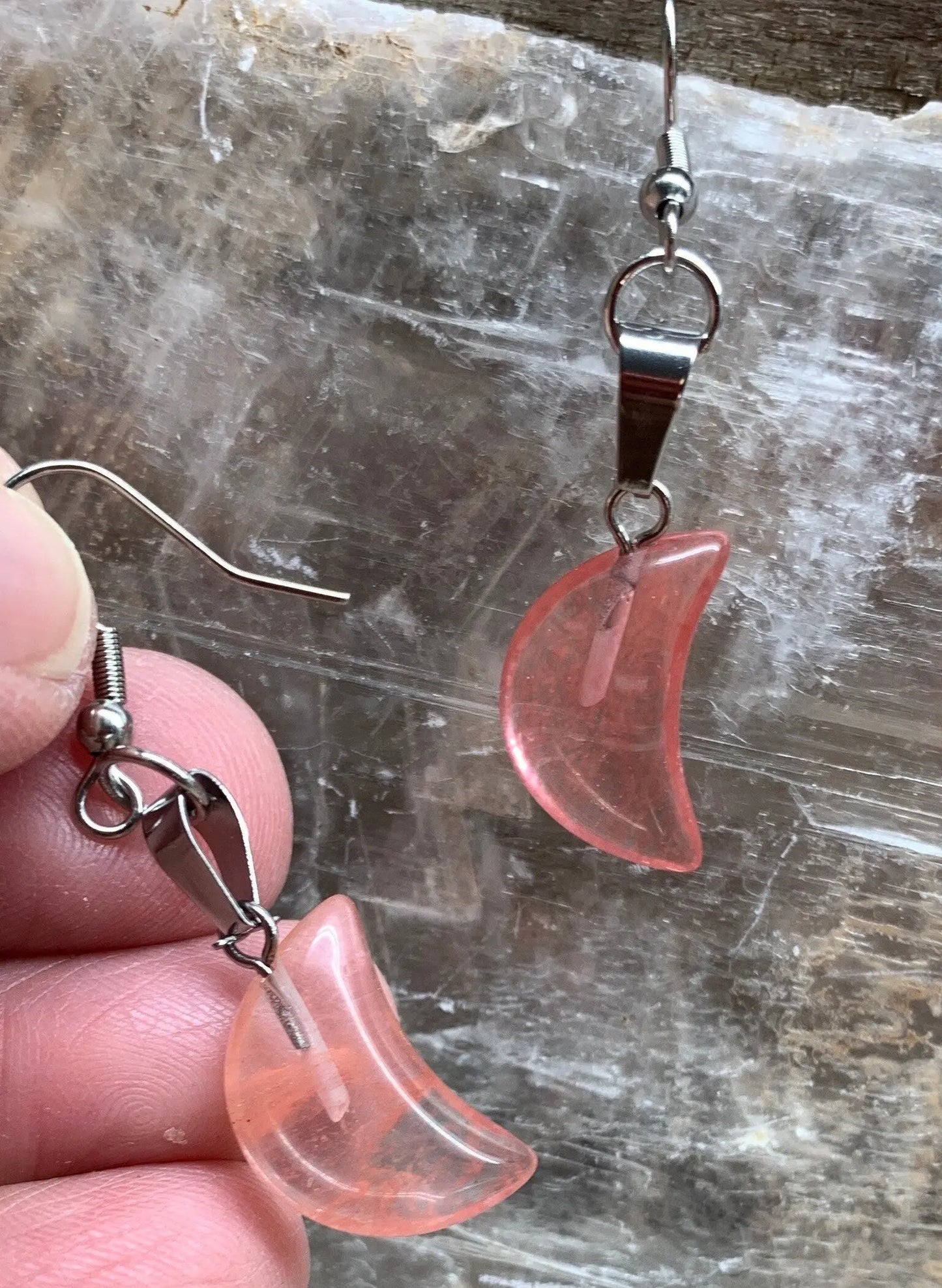 Cherry Quartz Moon Earrings EAR-0029 Shop Wholesale Crystals