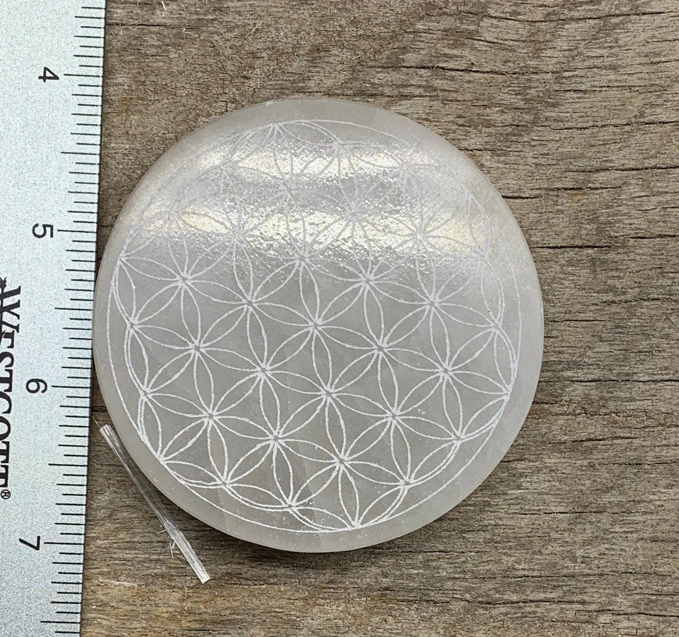 Selenite Flower Of Life Etched 70mm Disk S-0008 Shop Wholesale Crystals