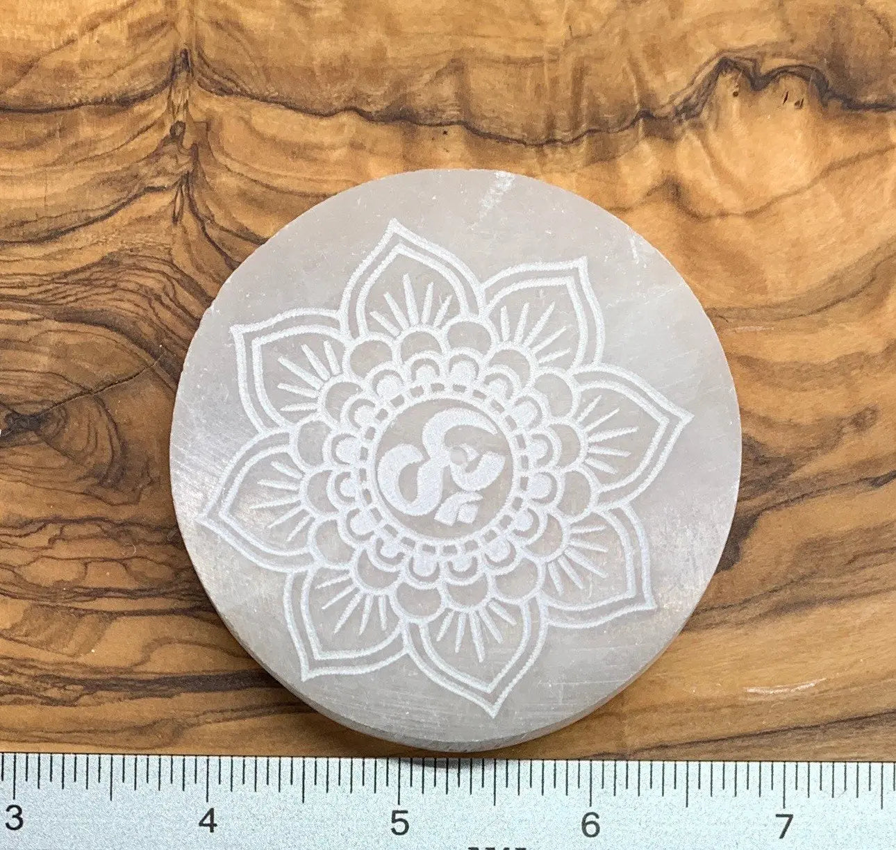 OM Symbol Mandala Selenite Etching S-0034 2 3/4” Shop Wholesale Crystals