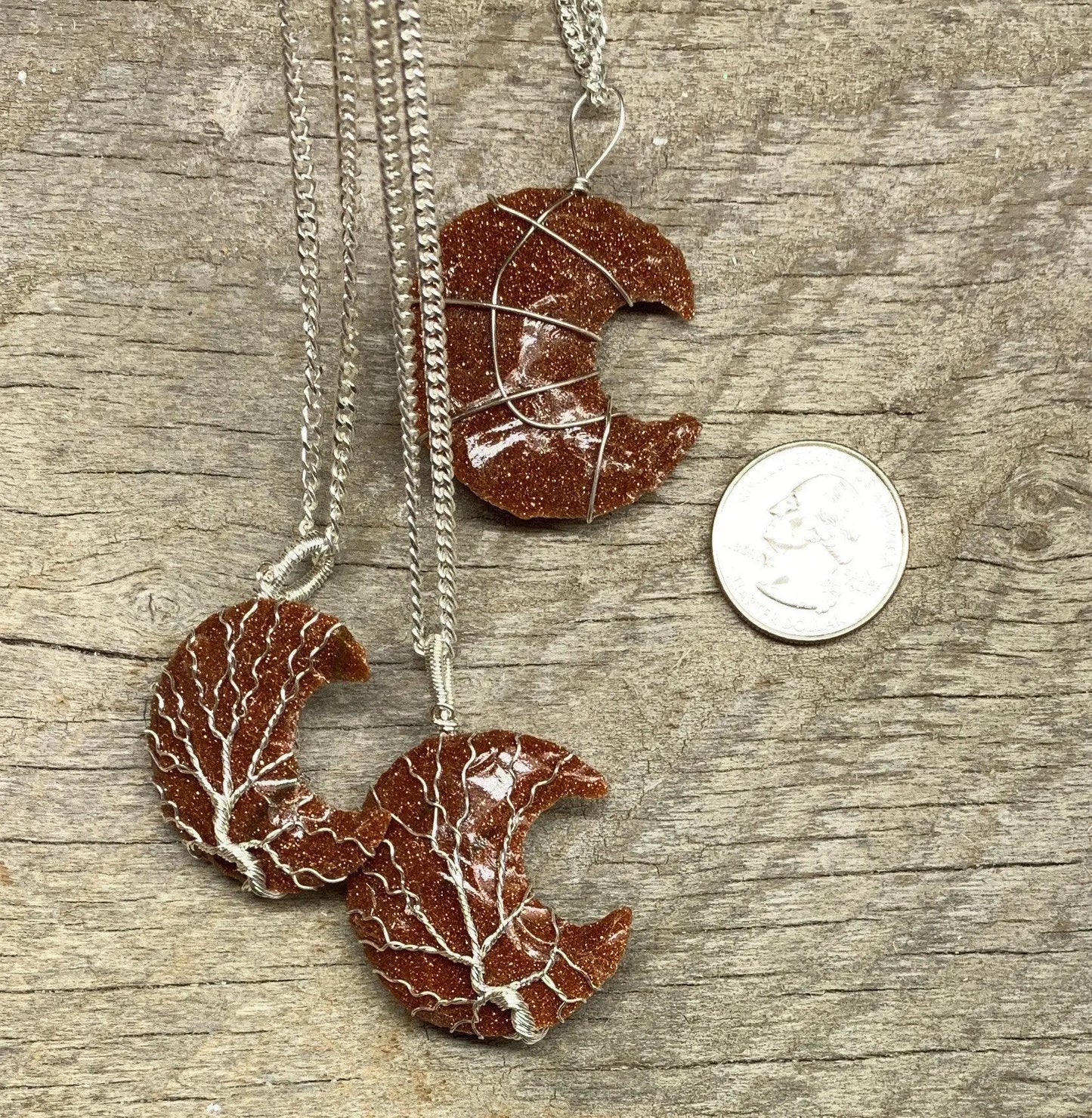 Knapped Goldstone Wire Wrapped Moon & Tree of Life NCK-2375 Shop Wholesale Crystals