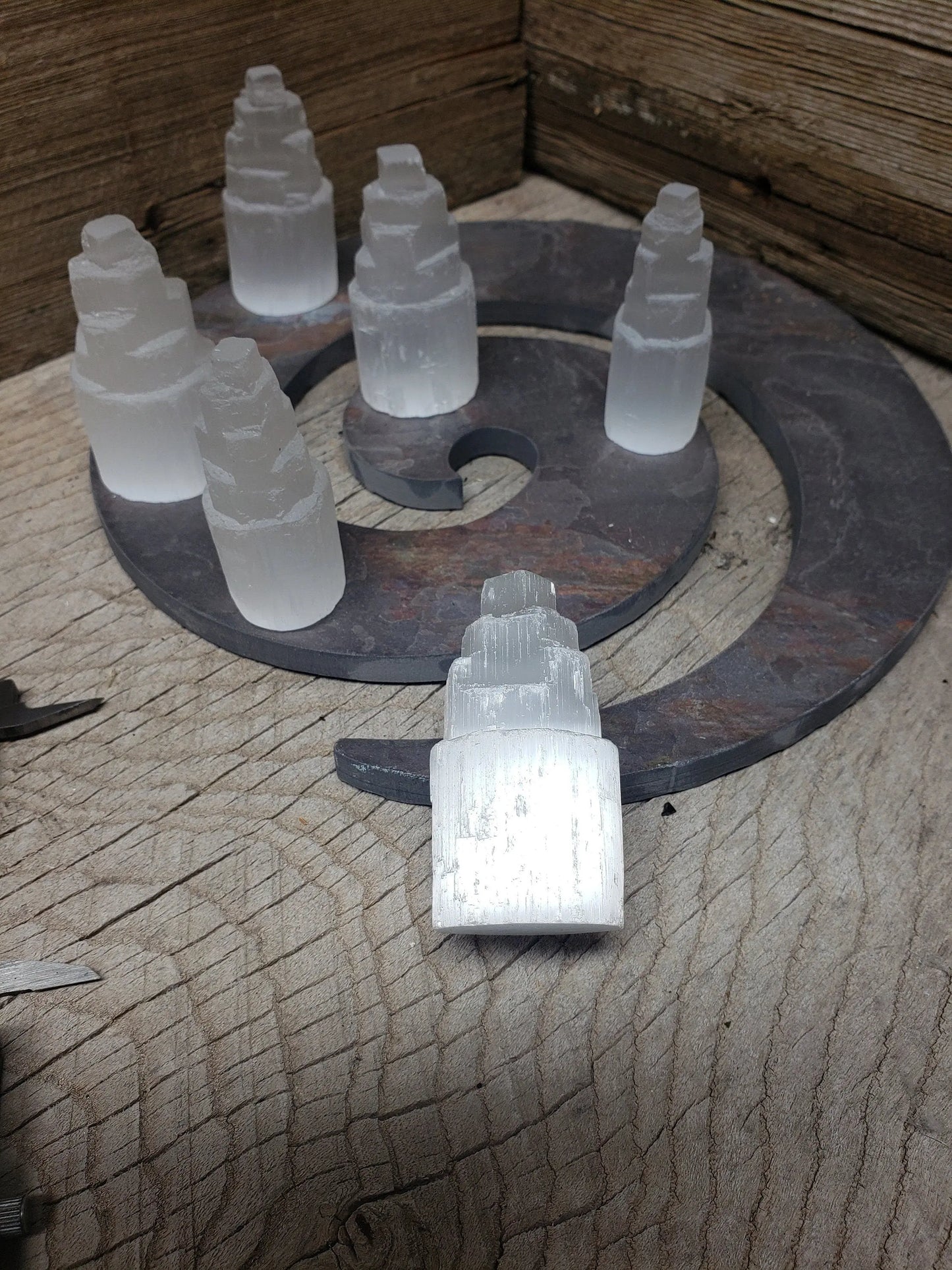 Selenite Tower, Castle (Approx 2 1/2") for Crown Chakra, Crystal Ball, Supply for Crystal Grid, Stone of the Moon Goddess G-0003 Shop Wholesale Crystals
