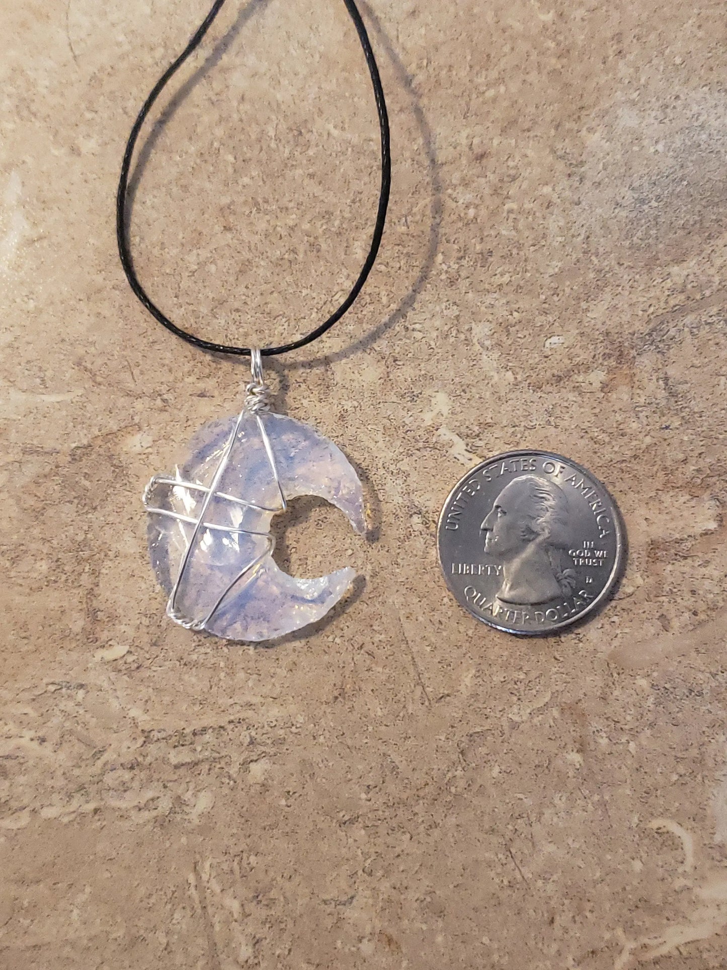 Opalite Moon Necklace, Wire Wrapped. NCK-0323 Shop Wholesale Crystals