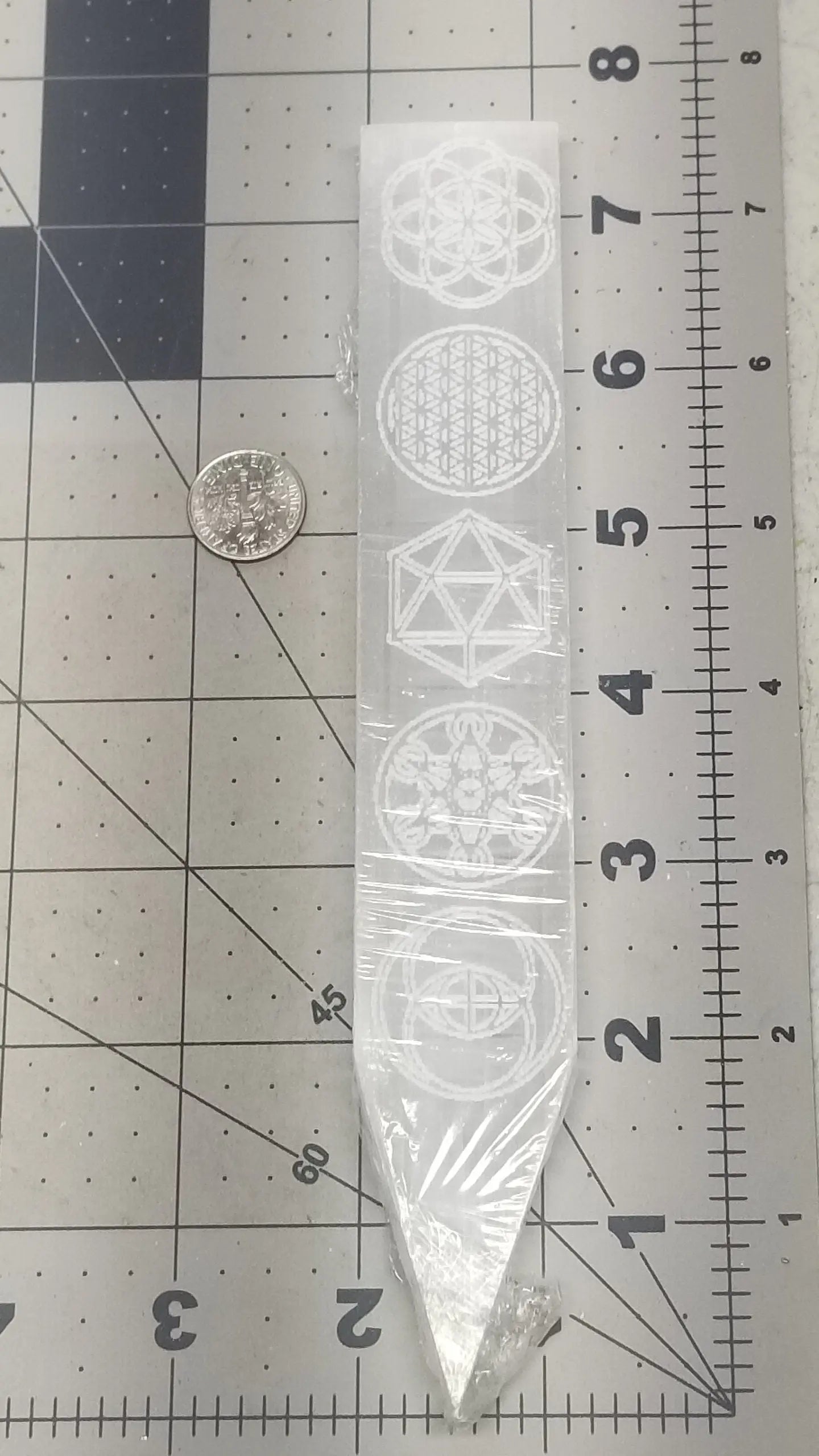 Selenite Bar, Wand, Rod, Stick Etched Sacred Geometry (Approx. 6") G-0013 - Shop Wholesale Crystals