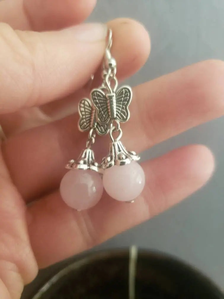 Rose Quartz Butterfly Earrings, Heart Healing, Beautiful EAR-0001 Shop Wholesale Crystals