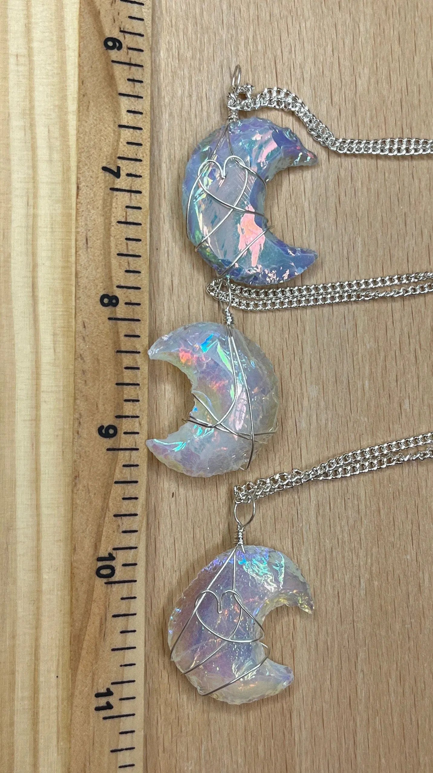 Angel Aura Knapped Opalite Moon Handmade Wire Wrapped Necklace 1117 Shop Wholesale Crystals