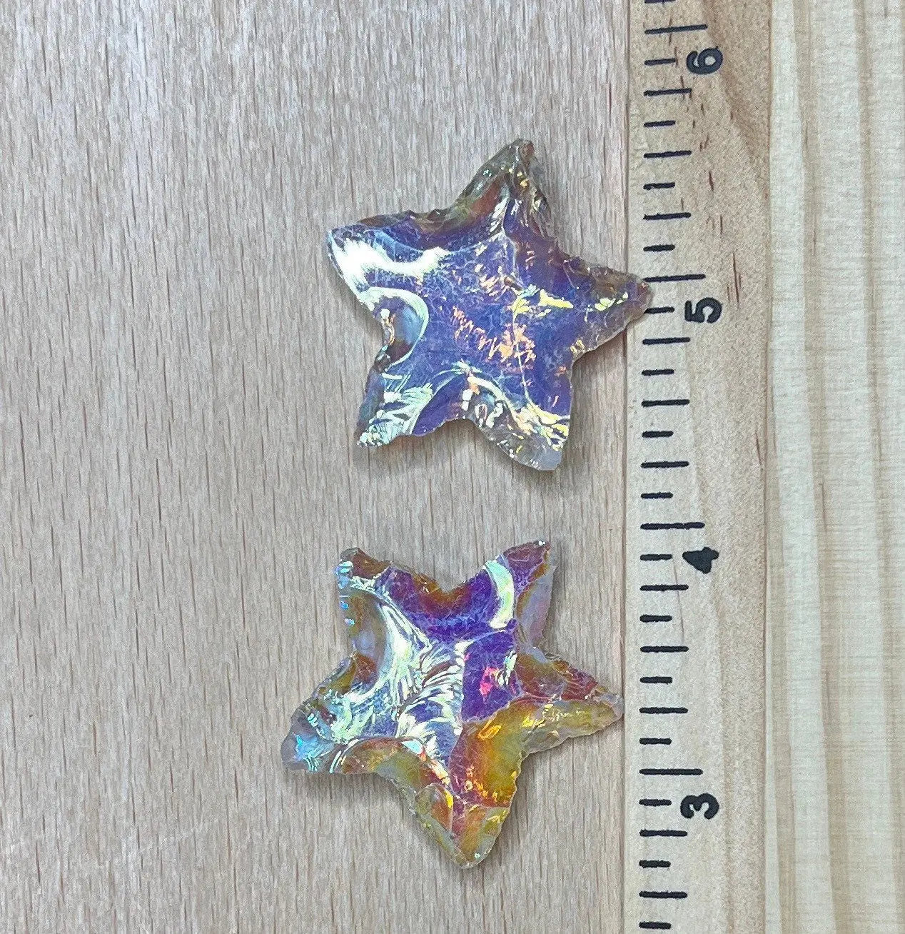 Rainbow Aura Opalite Knapped Star 1354 Approx. 1 1/4”- 1 5/8” Shop Wholesale Crystals