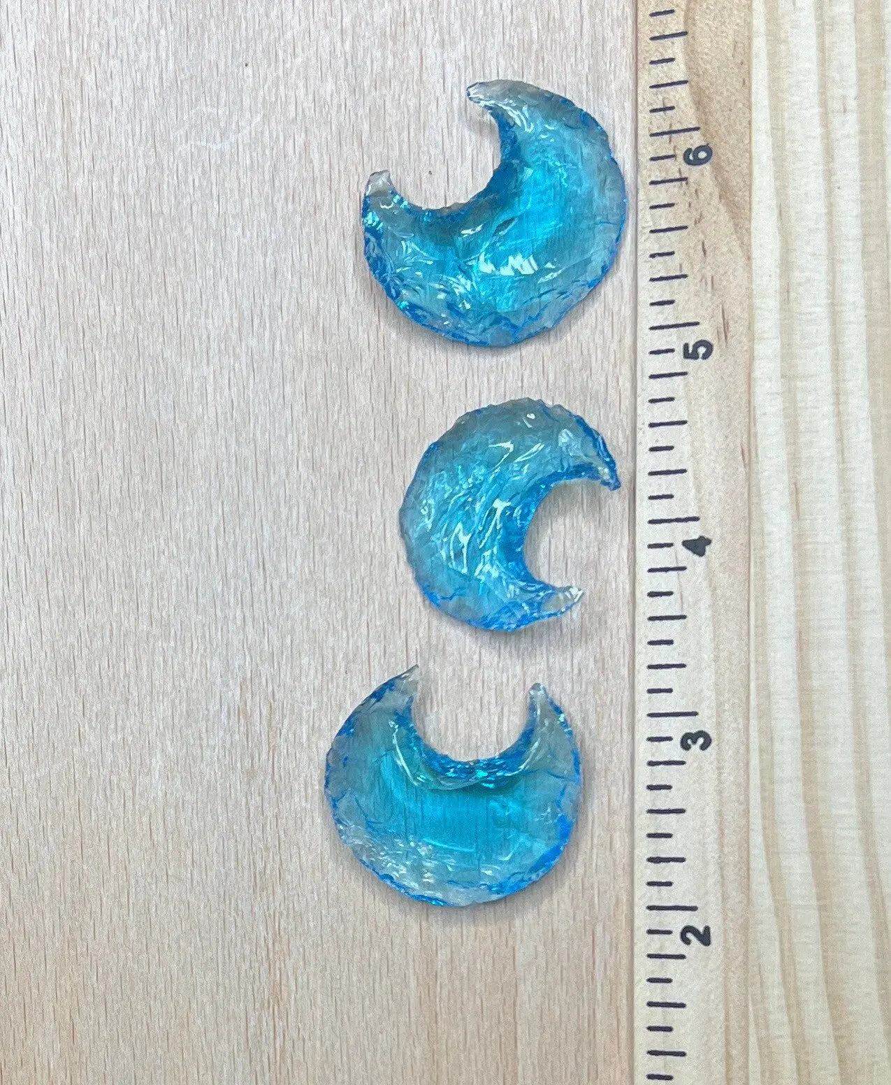 Blue Obsidian Knapped Moon 1344 (Synthetic) Approx. 1 1/4”- 1 5/8” Shop Wholesale Crystals