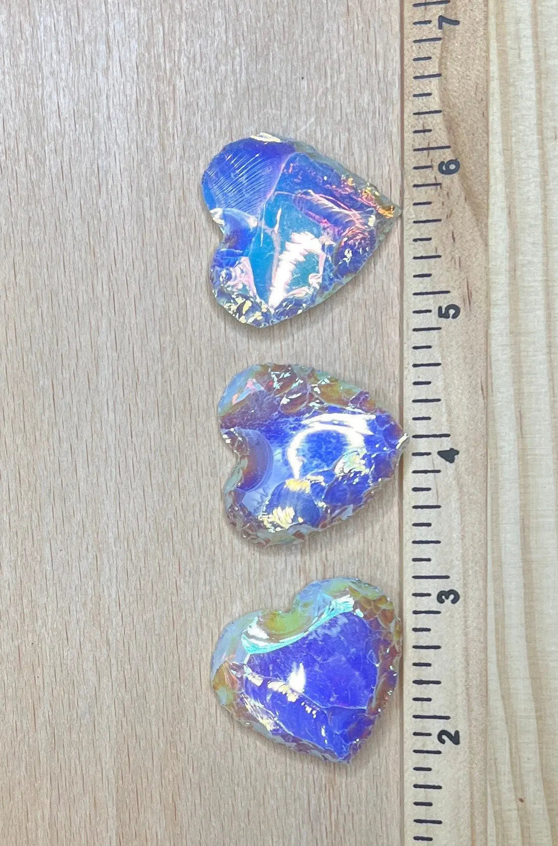 Rainbow Aura Opalite Knapped Heart 1355 (Synthetic) Approx. 1 1/4”- 1 5/8” Shop Wholesale Crystals
