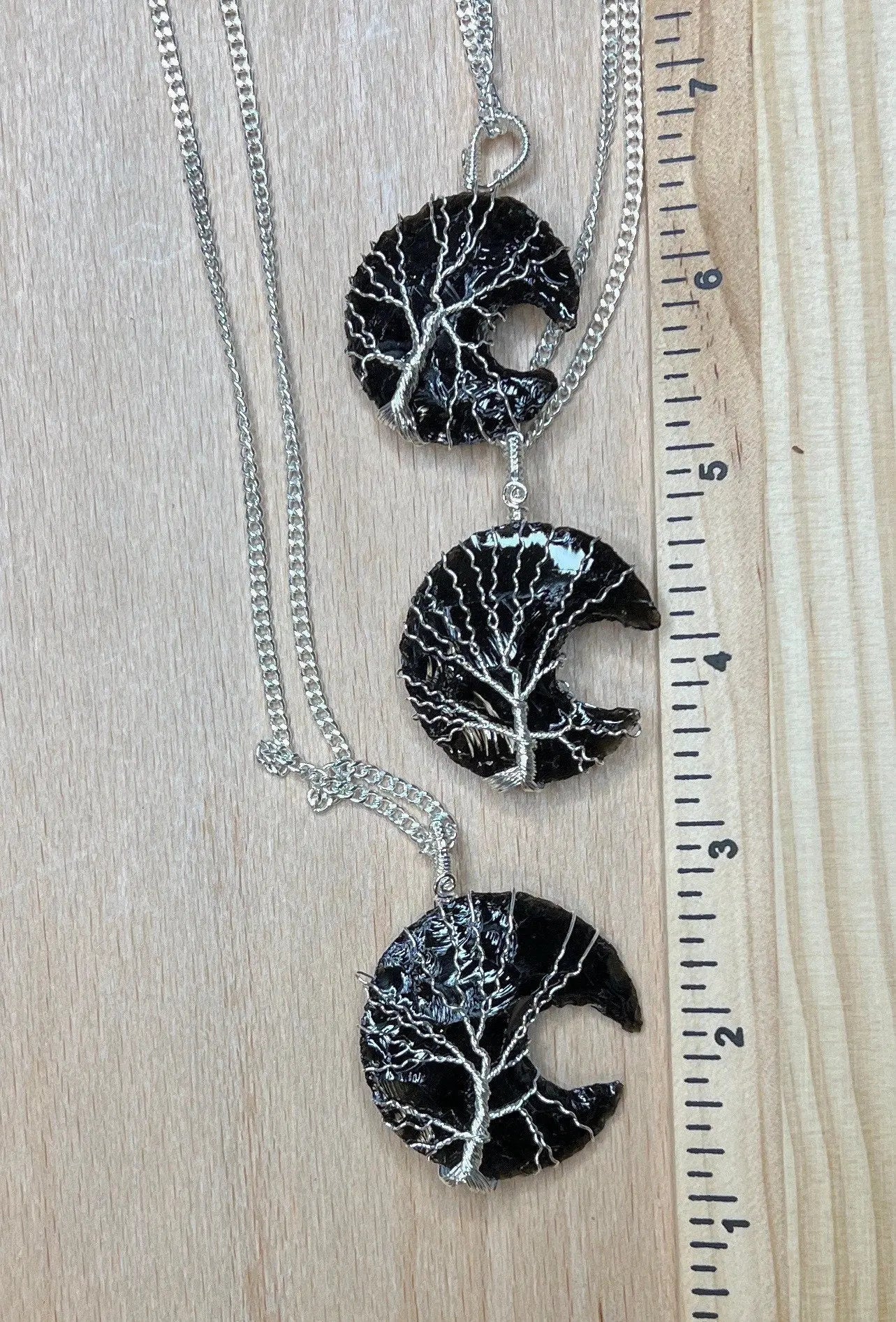 Black Obsidian Knapped Necklace NCK-2638 Tree Of Life Wire Wrapped Shop Wholesale Crystals