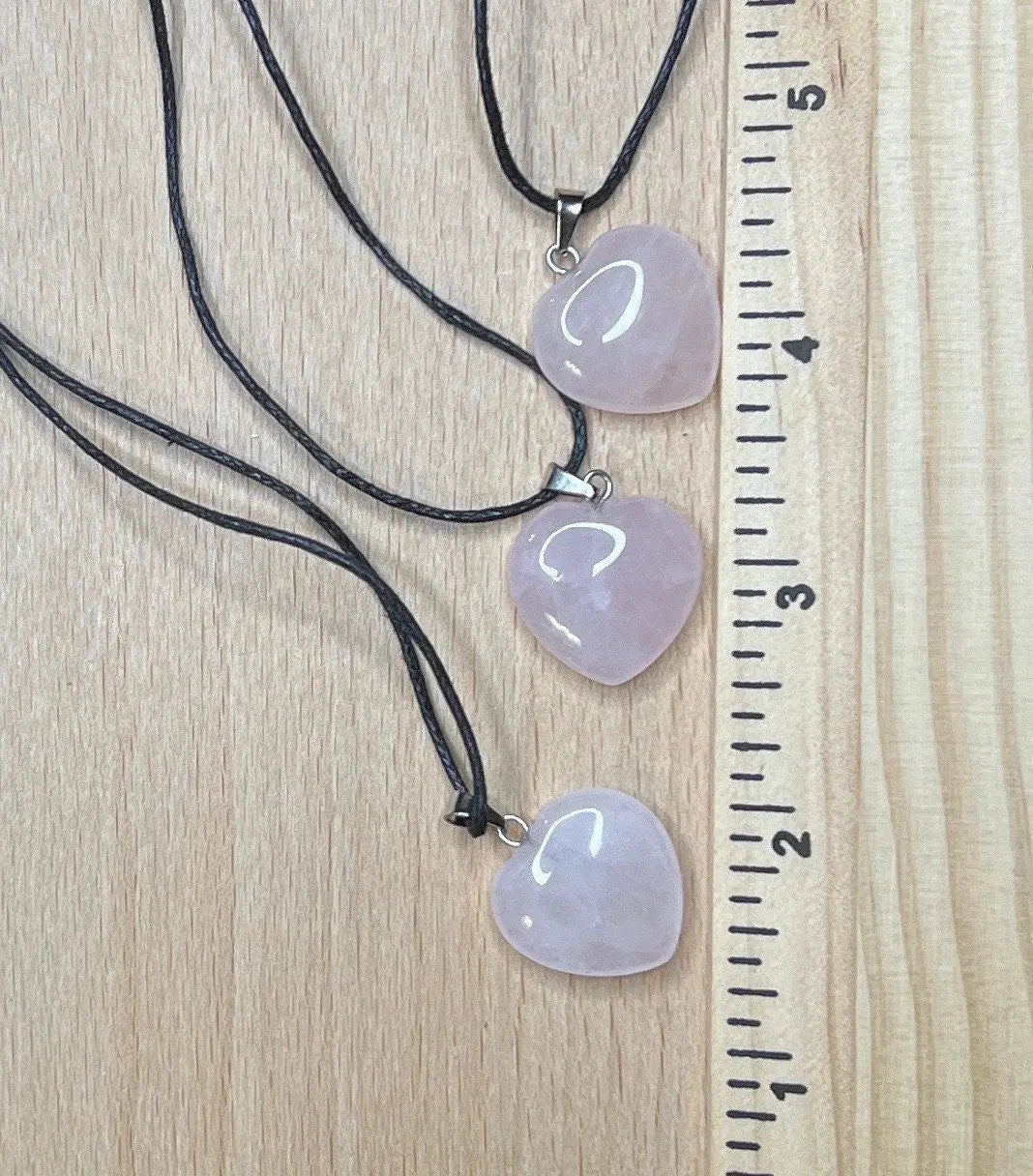 Rose Quartz Heart Necklace 1110 Adjustable Black Cord Shop Wholesale Crystals