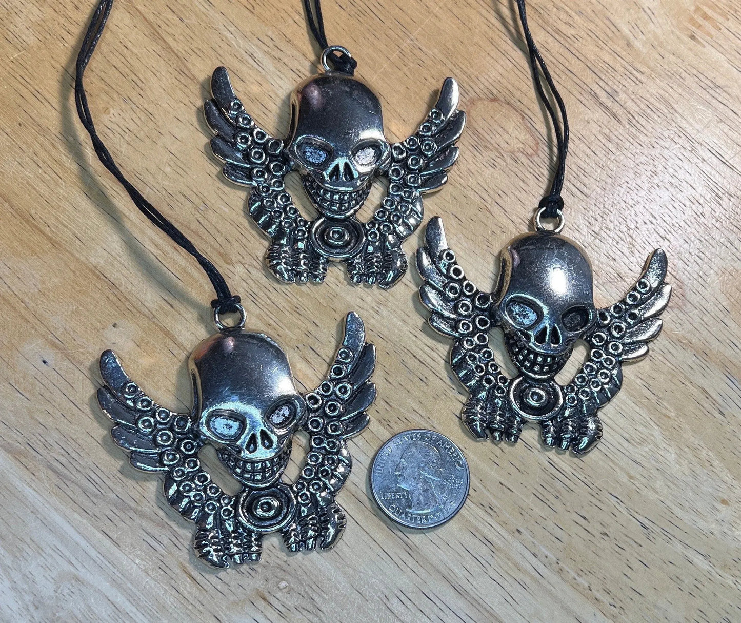Skull with Wings Necklace Silver Tone (Pendant Approx. 2 1/2") NCK-2669 Shop Wholesale Crystals