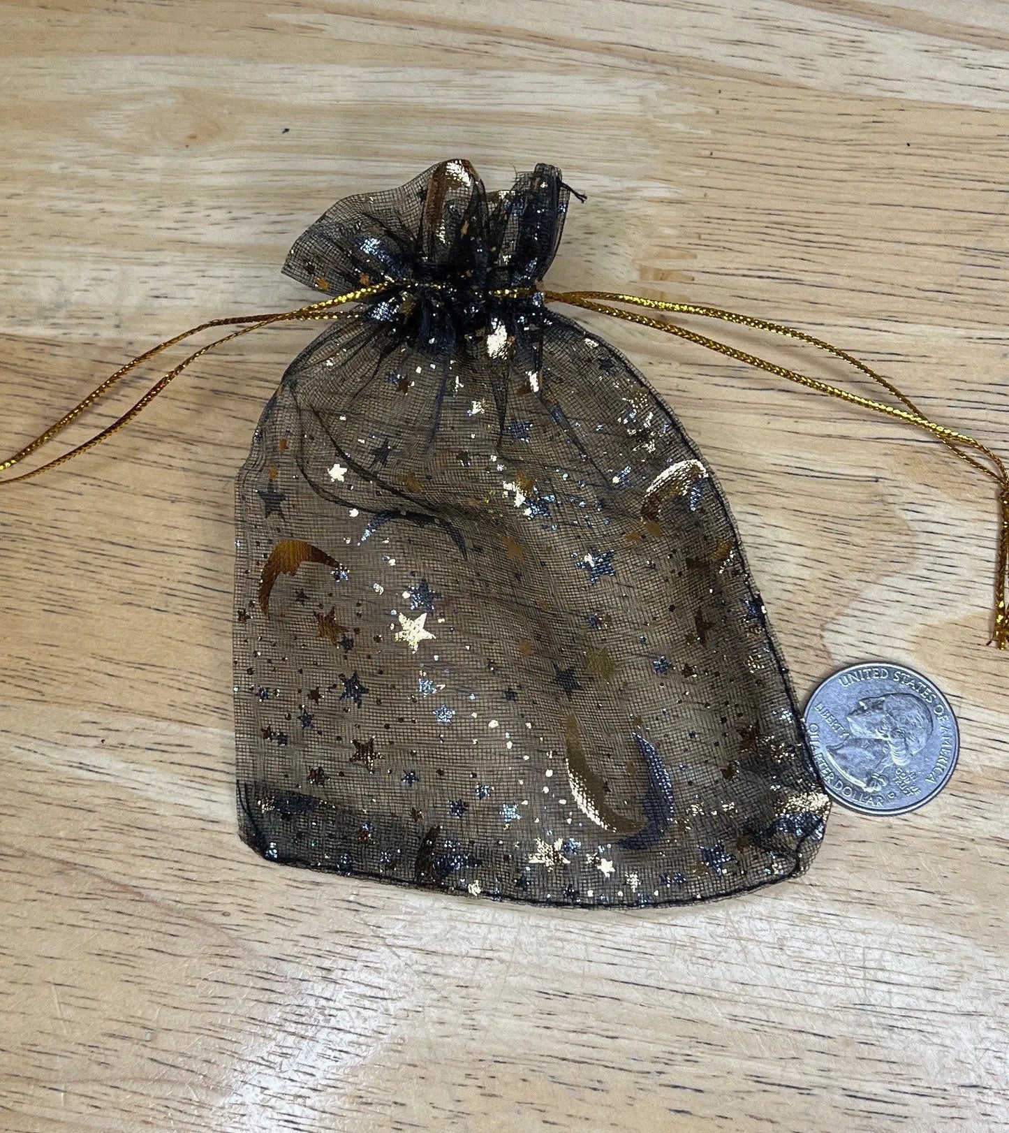 Black Moon & Stars Organza Drawstring Bag BAG-0040 (Approx. 4”x 4 1/2”) Shop Wholesale Crystals