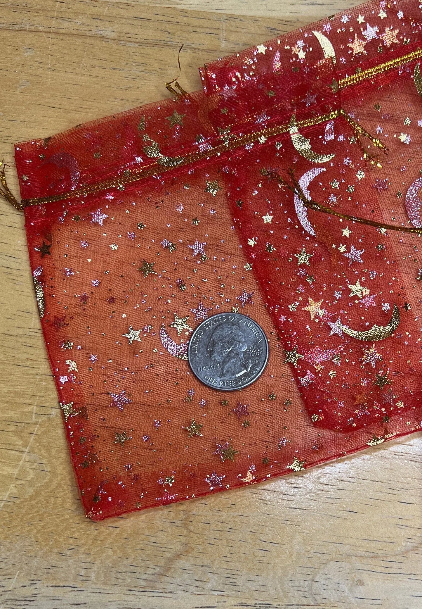 Red Moon & Stars Organza Drawstring Bag BAG-0039 (Approx. 4”x 4 1/2”) Shop Wholesale Crystals