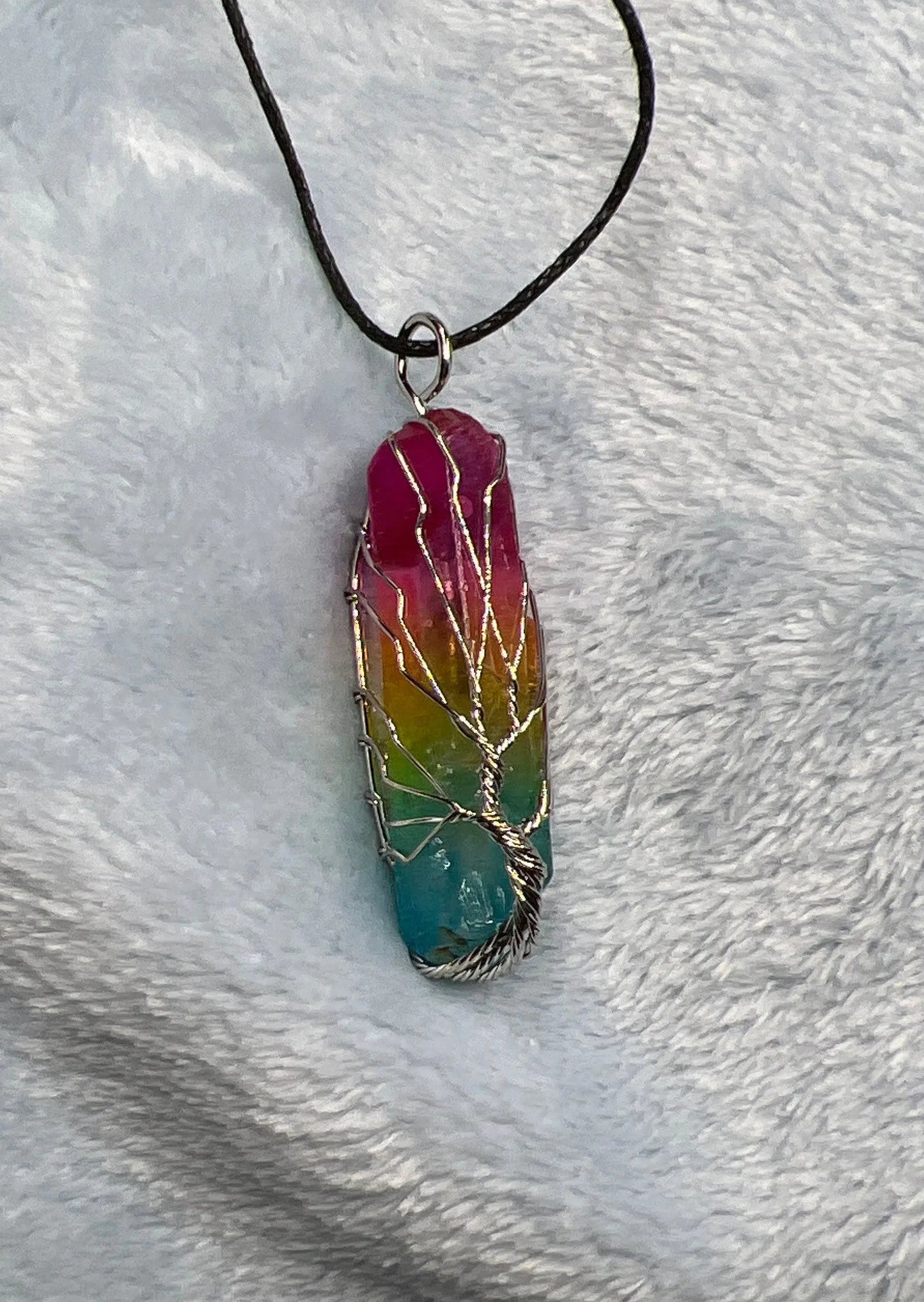 Rainbow Aura Quartz Tree Of Life Wire Wrapped Necklace NCK-2284 Shop Wholesale Crystals
