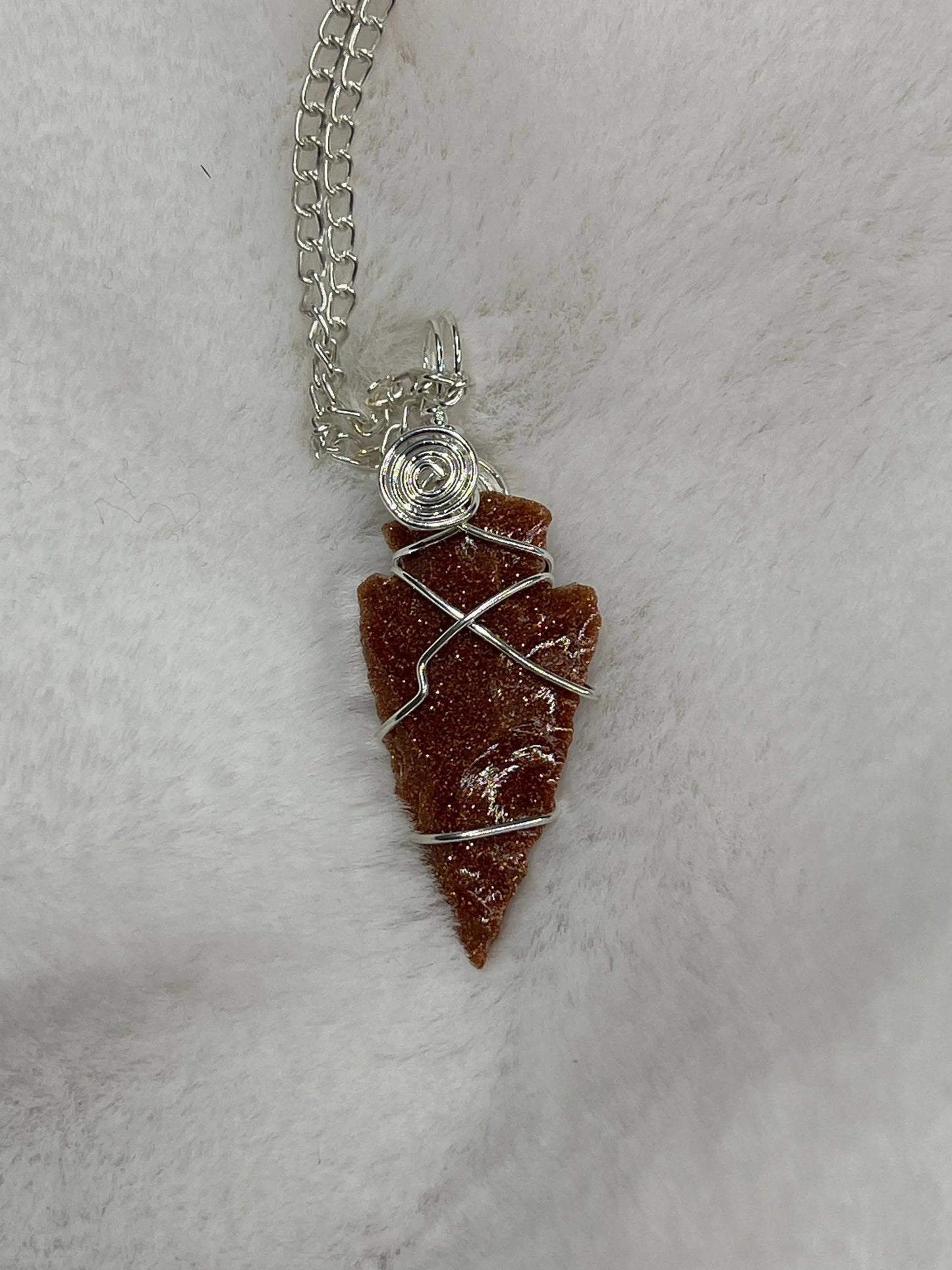 Goldstone Knapped Arrowhead Wire Wrapped Necklace NCK-2388 Shop Wholesale Crystals