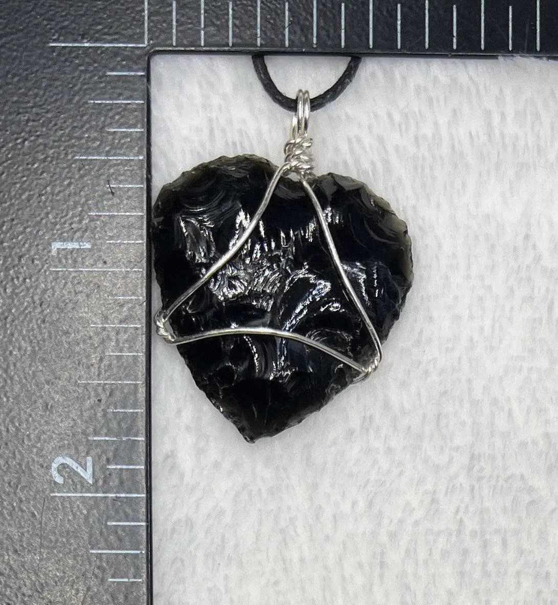 Black Obsidian Knapped Heart NCK-2395 Wire Wrapped Necklace Shop Wholesale Crystals