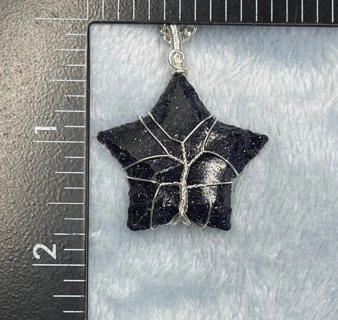 Blue Goldstone Knapped Star Wire Wrapped Necklace NCK-2385 Tree Of Life Shop Wholesale Crystals