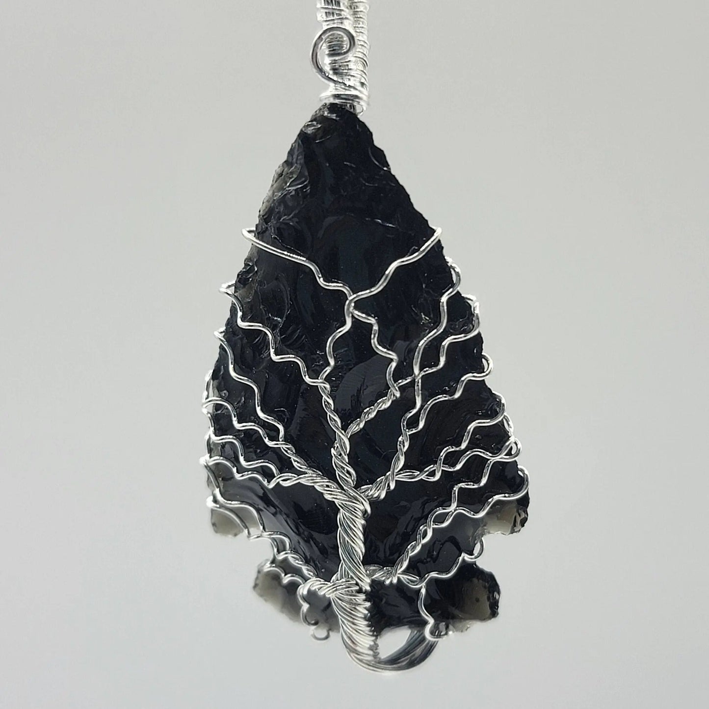 Black Obsidian Arrowhead, Tree of Life Wire Wrapped Necklace 1158 Tree of Life, Handmade Shop Wholesale Crystals