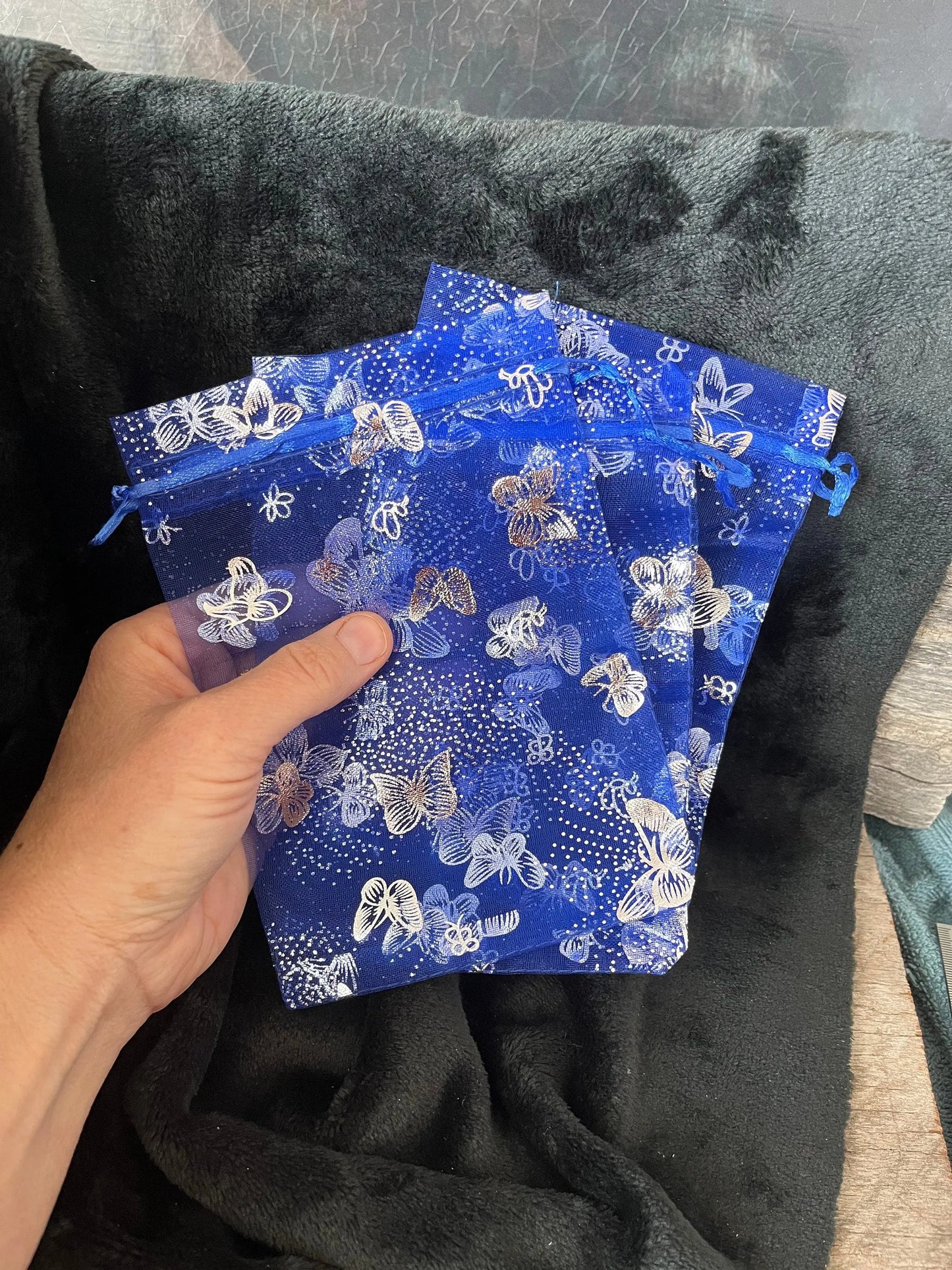Royal Blue Metallic Butterfly Organza Drawstring Bag (Approx. 5”X7”) BAG-0058 Shop Wholesale Crystals