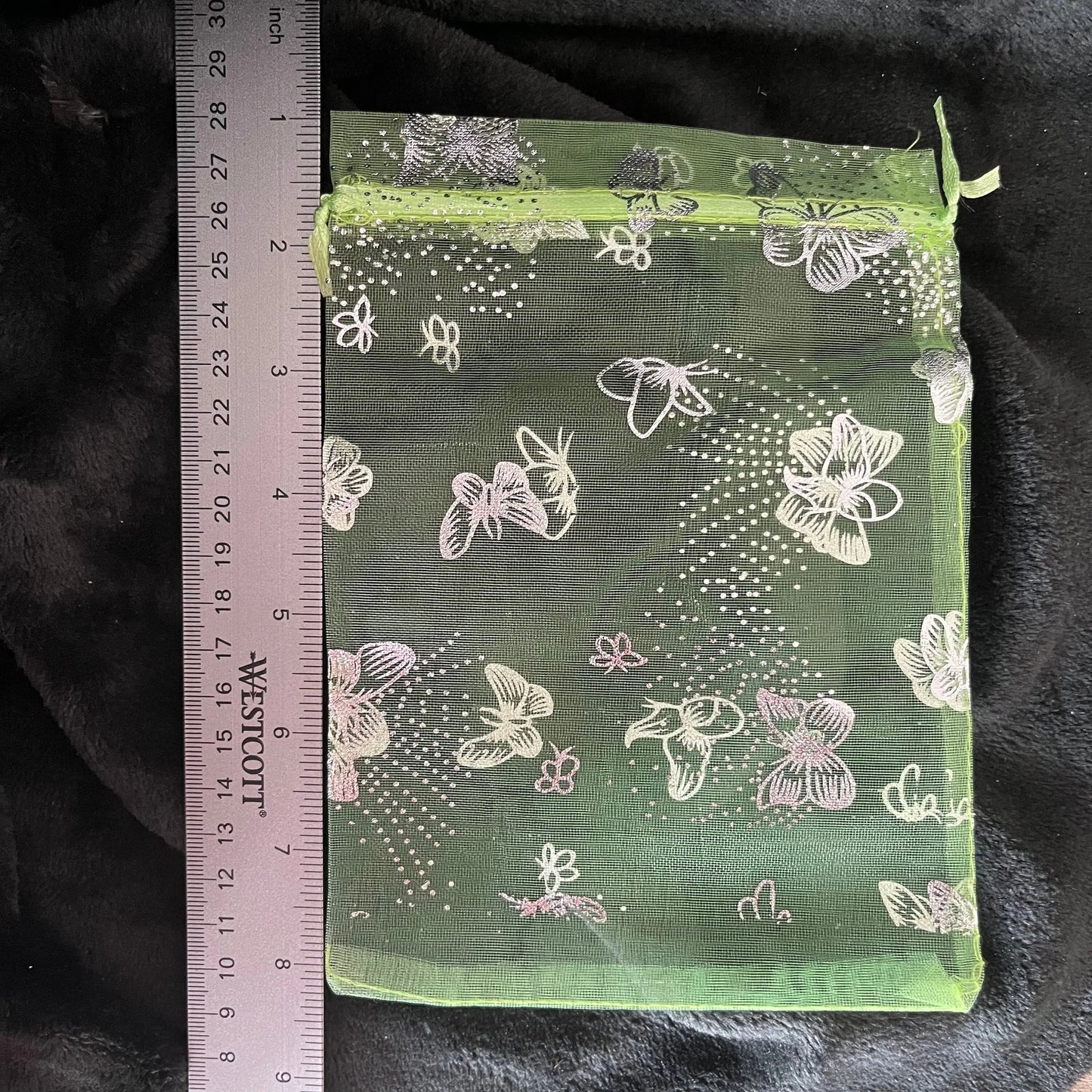 Light Green Metallic Butterfly Organza Drawstring Bag (Approx. 5”X7”) BAG-0055 Shop Wholesale Crystals