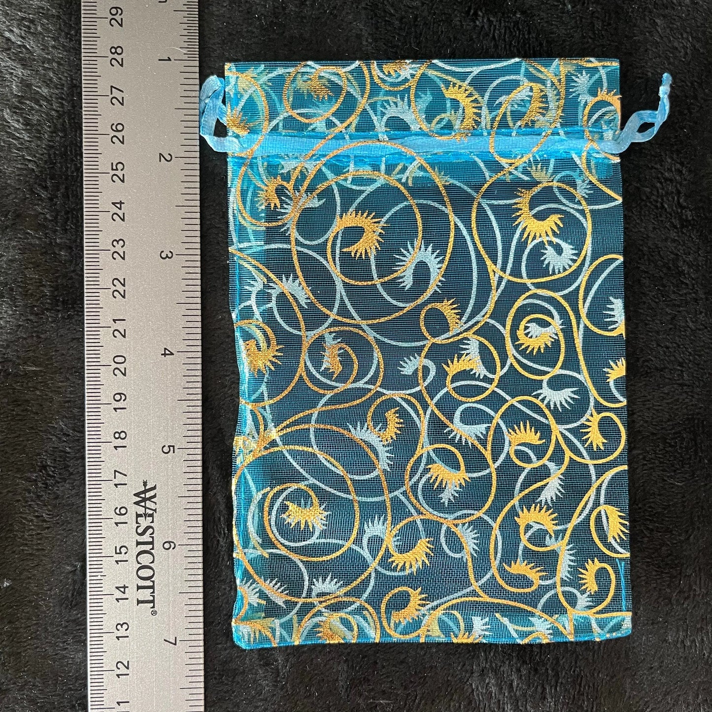 Aqua Blue Metallic Swirl Organza Bag (Approx. 4” x 6") BAG-0088 Shop Wholesale Crystals