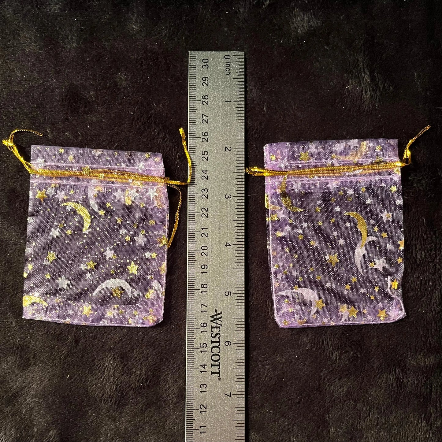 Purple Metallic Gold Moon and Star Organza Drawstring Bag (Approx. 2.5”X3.5”) BAG-0179 Shop Wholesale Crystals