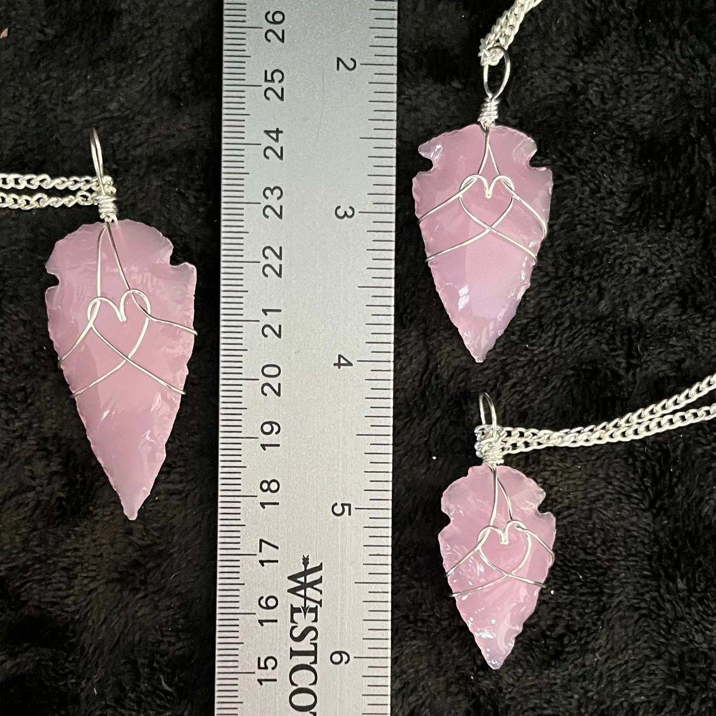 Pink Opalite Arrowhead Wire Wrapped Necklace, with 22”chain 1139 Shop Wholesale Crystals