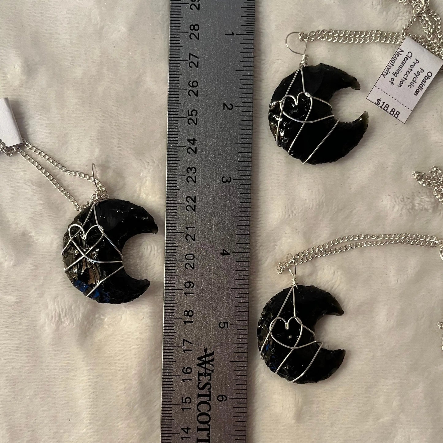 Black Obsidian Knapped Moon Wire Wrapped Necklace NCK-2777 Shop Wholesale Crystals