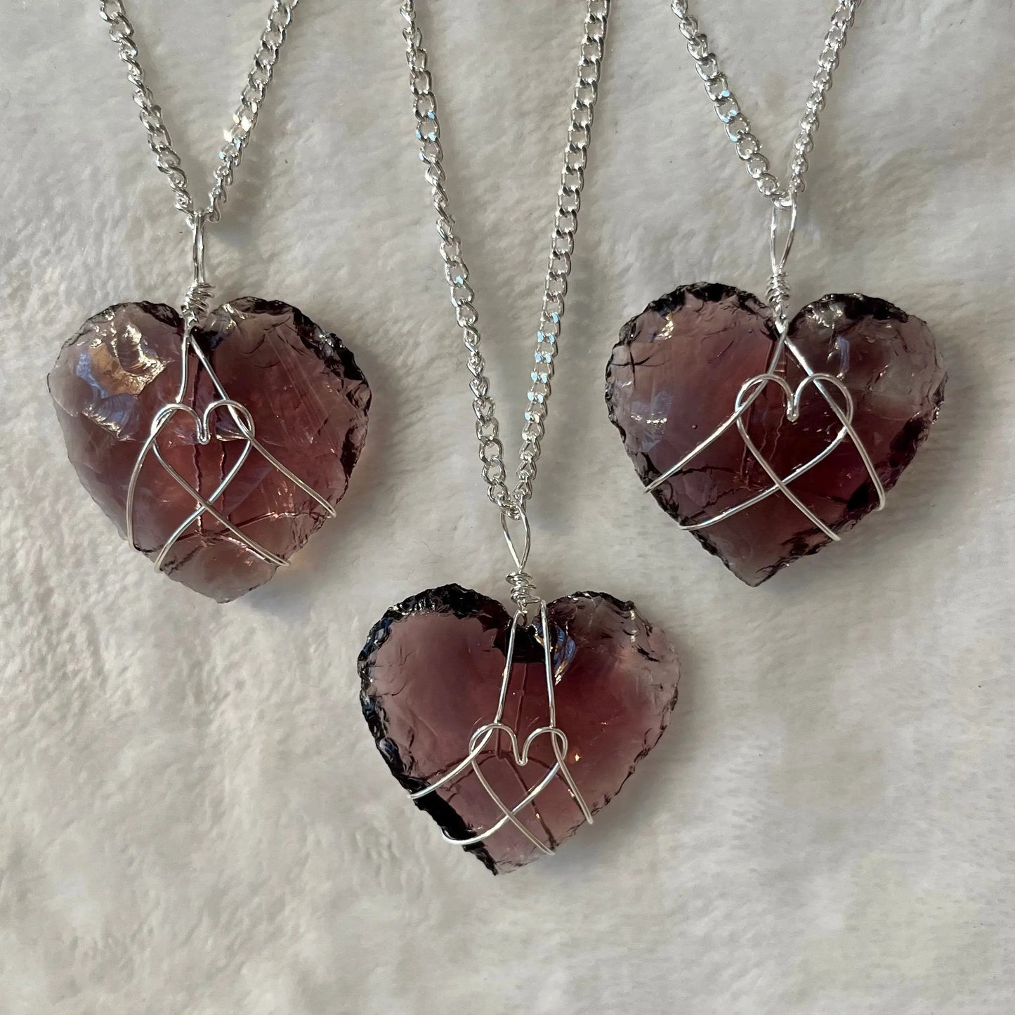 Purple Opalite Knapped Heart Wire Wrapped Necklace NCK-2808 Shop Wholesale Crystals